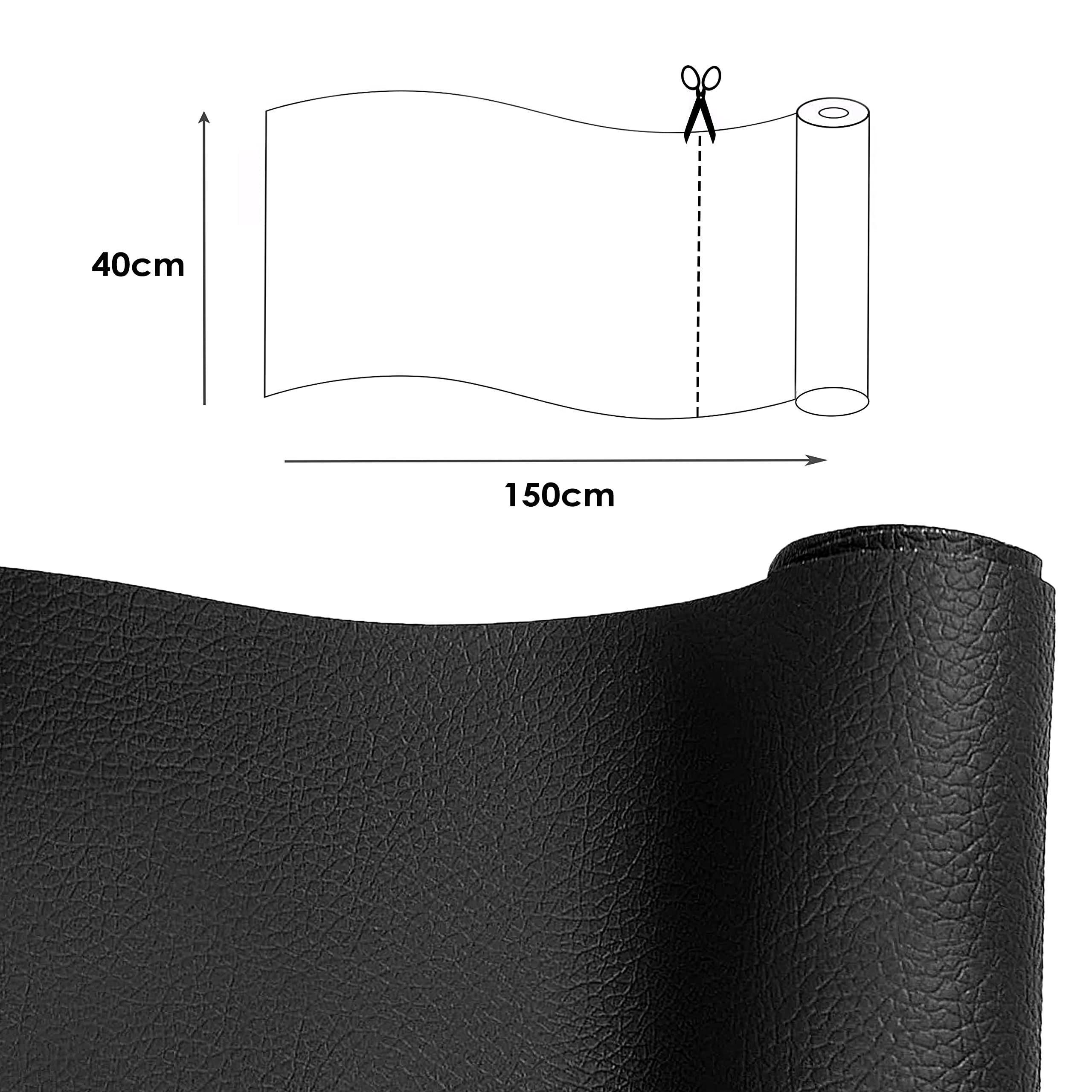 Pelle Adesiva Per Riparazioni 150x40 Cm - Autoadesiva, Impermeabile, Per Divani, Borse, Nero - Foto 2