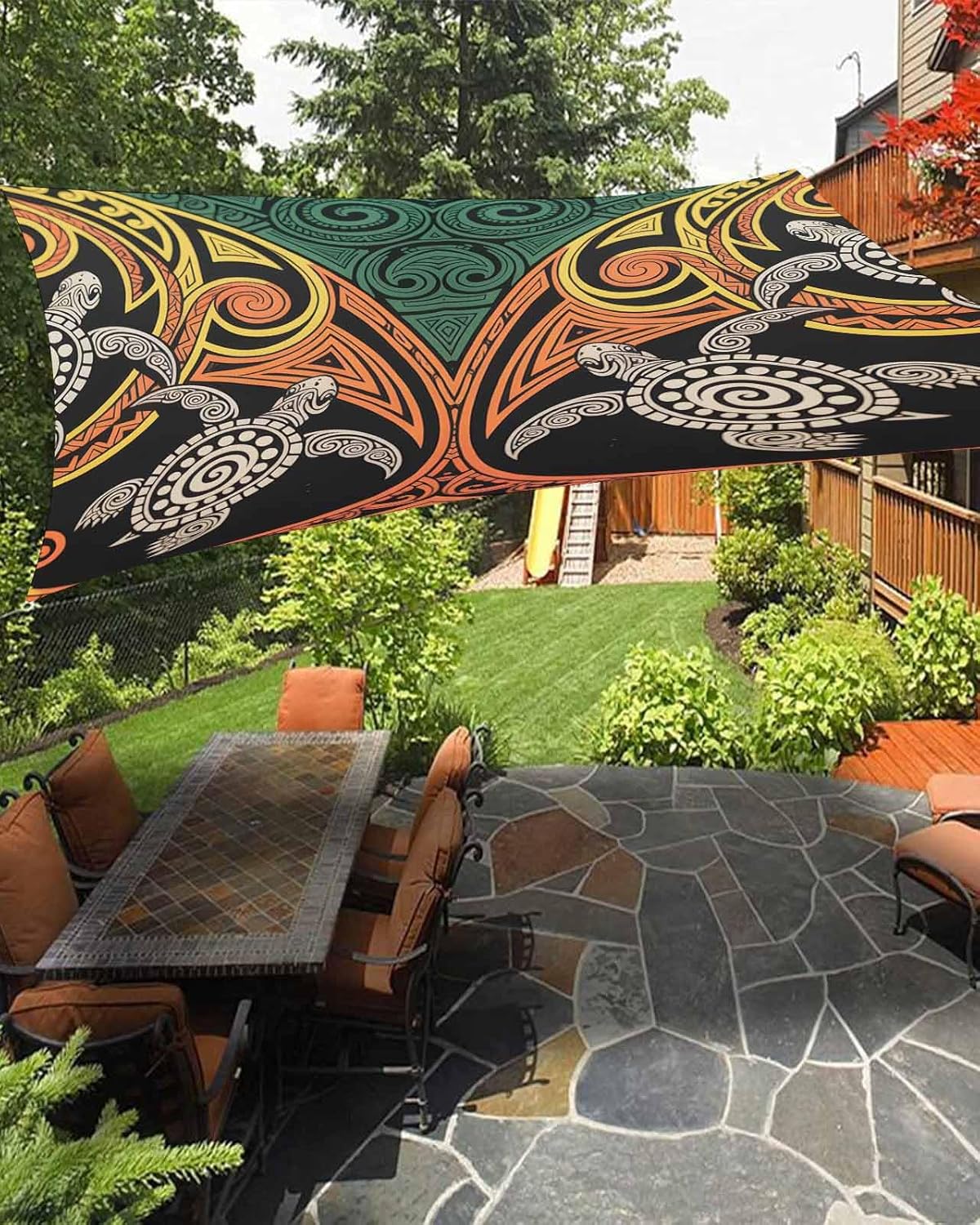 Sun Shade Sail 8'x10' Polynesian Turtle Rectangle Sun Shade Sails Canopy Waterproof Bohemian Style Abstract Ethnic Pattern Outdoor Sunshades Sand UV Block Cover Shades Cloth for Patio Backyard Porch