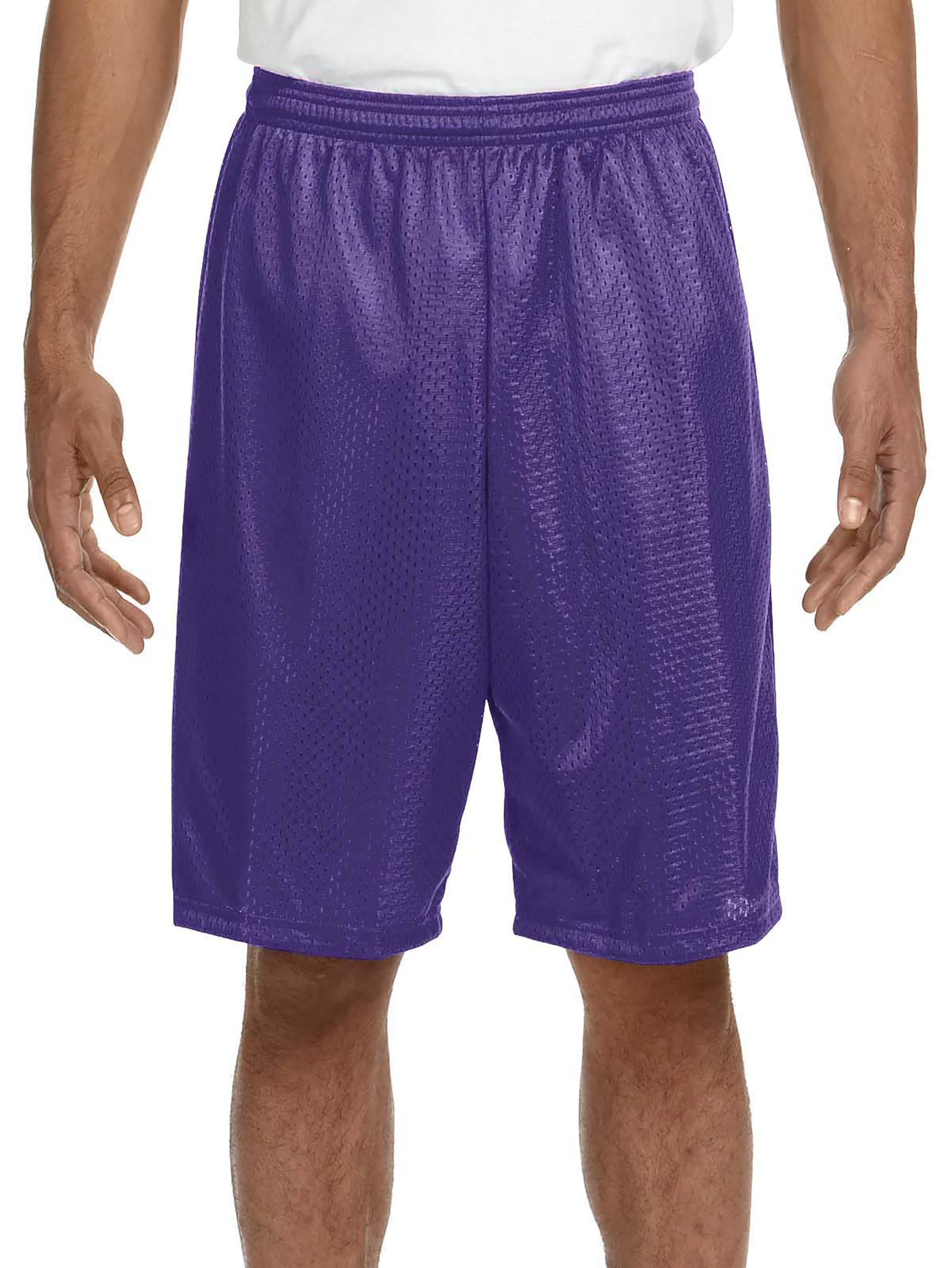 Hat and Beyond Mens Lightweight Basic Mesh Solid Basketball Jersey Workout Fitness Gym Shorts (X-Large, 1ihb01_Purple)