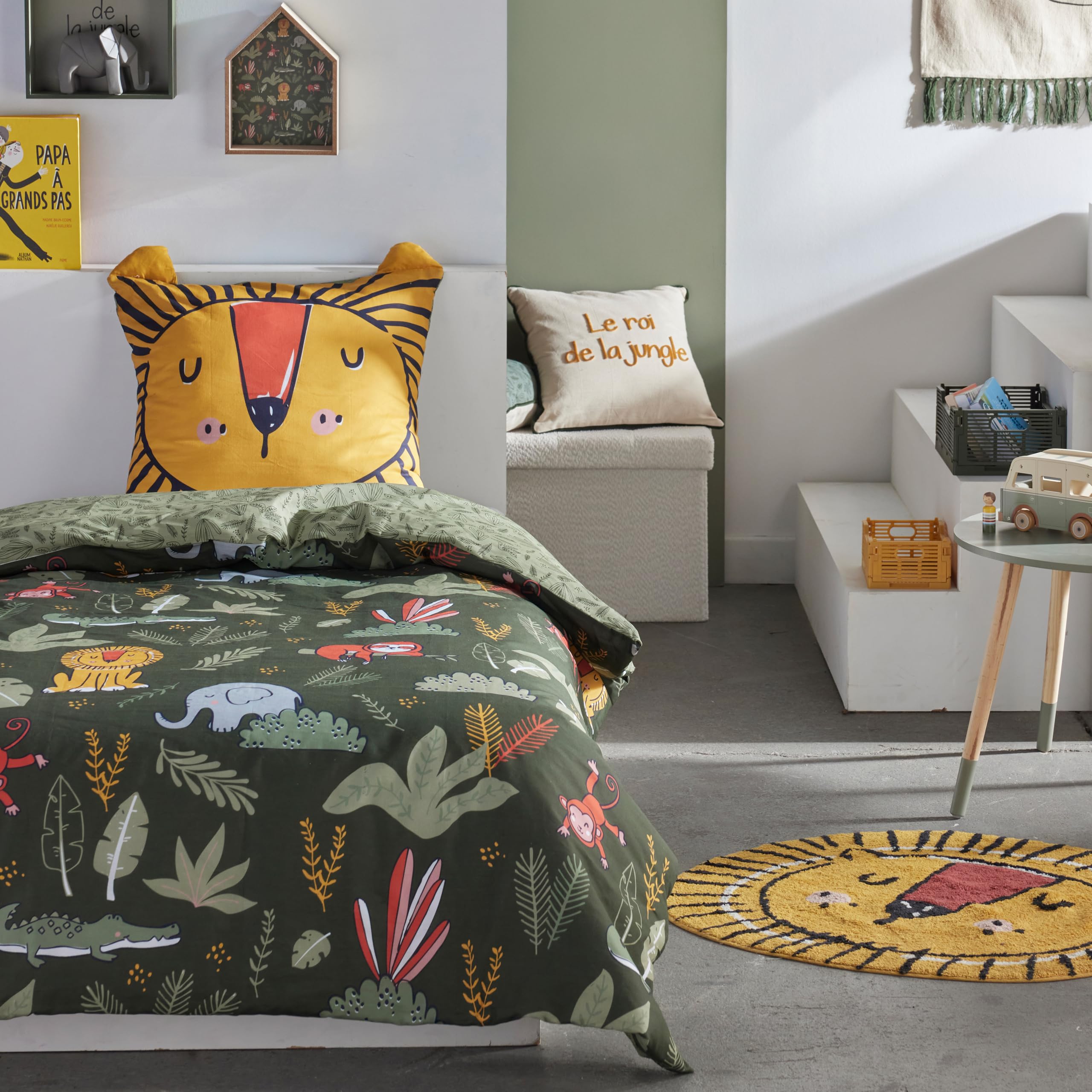 Familando - Bettwäsche-Set Löwe (2-teilig) - 135x200cm Deckenbezug & 80x80cm Kissenbezug - für Jungen & Mädchen - Oeko-TEX®-Zertifiziert & 100% Baumwolle - Renforcé Qualität mit Reißverschlüssen