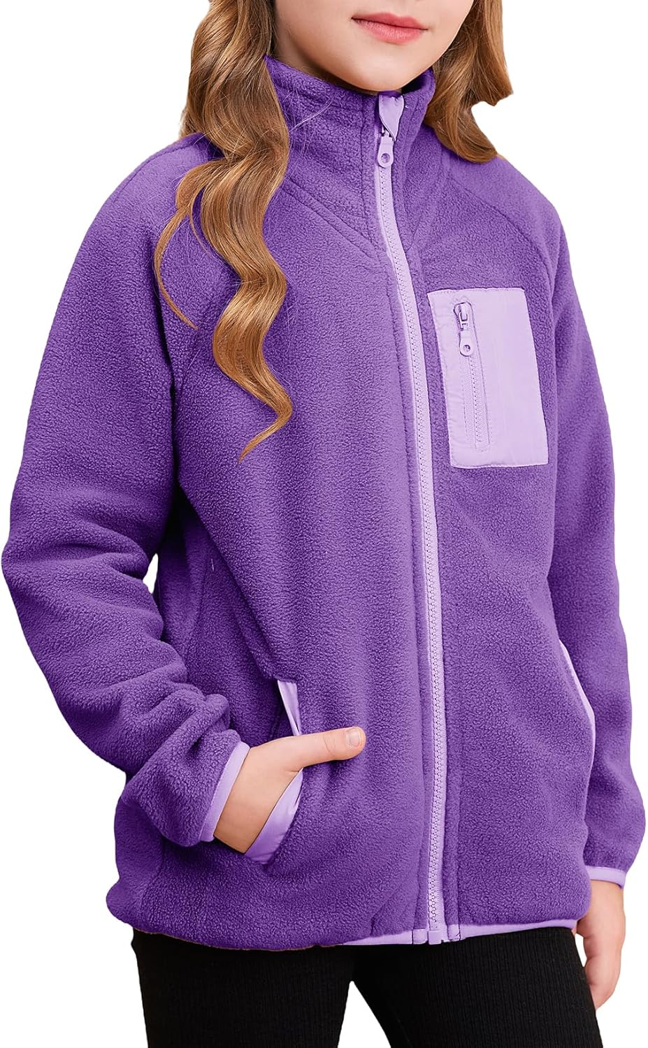 Girls Fleece Jacket Full Zip Fall Winter Soft Sherpa Coat Outwear with Pockets Size 6-15 Years