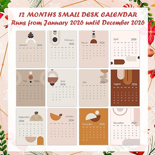 Miniatura 2 de Mini calendario de escritorio 2026, calendario de escritorio bohemio estilo CD de 12 meses, desde enero de 2026 hasta diciembre de 2026, pequeño 12