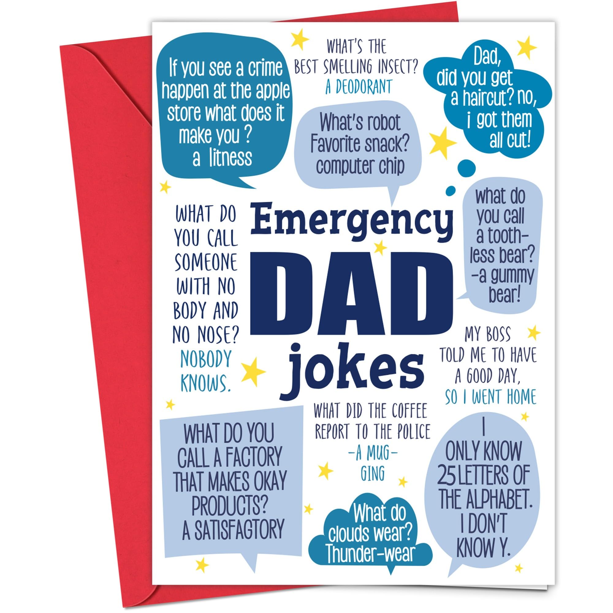 HiFulerr Funny Fathers Day Card - Emergency Dad Jokes, Hilarious Fathers Day Card from Daughter Son, Funny Birthday Cards for Dad, Joker Greeting