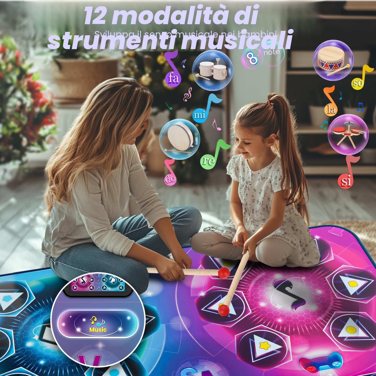 Tappetino da ballo per 2 utenti, elettronico, per giochi di danza, modalità 1 o 2 giocatori, tappetino da gioco, con scatola di batterie, a LED, per bambini e bambine 3-12 anni