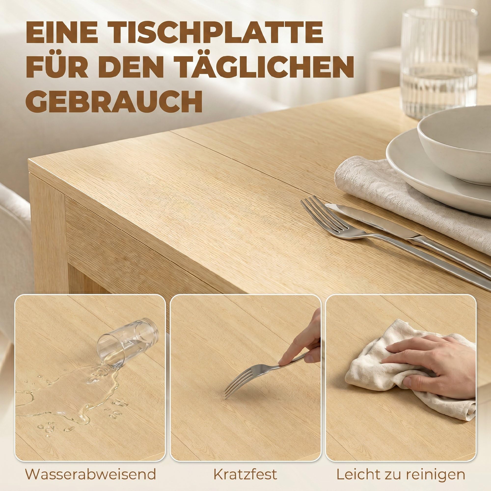 HOMCOM Esstisch Ausziehbar für 10 Personen 48/96/144/192/240x90cm Hellbraun