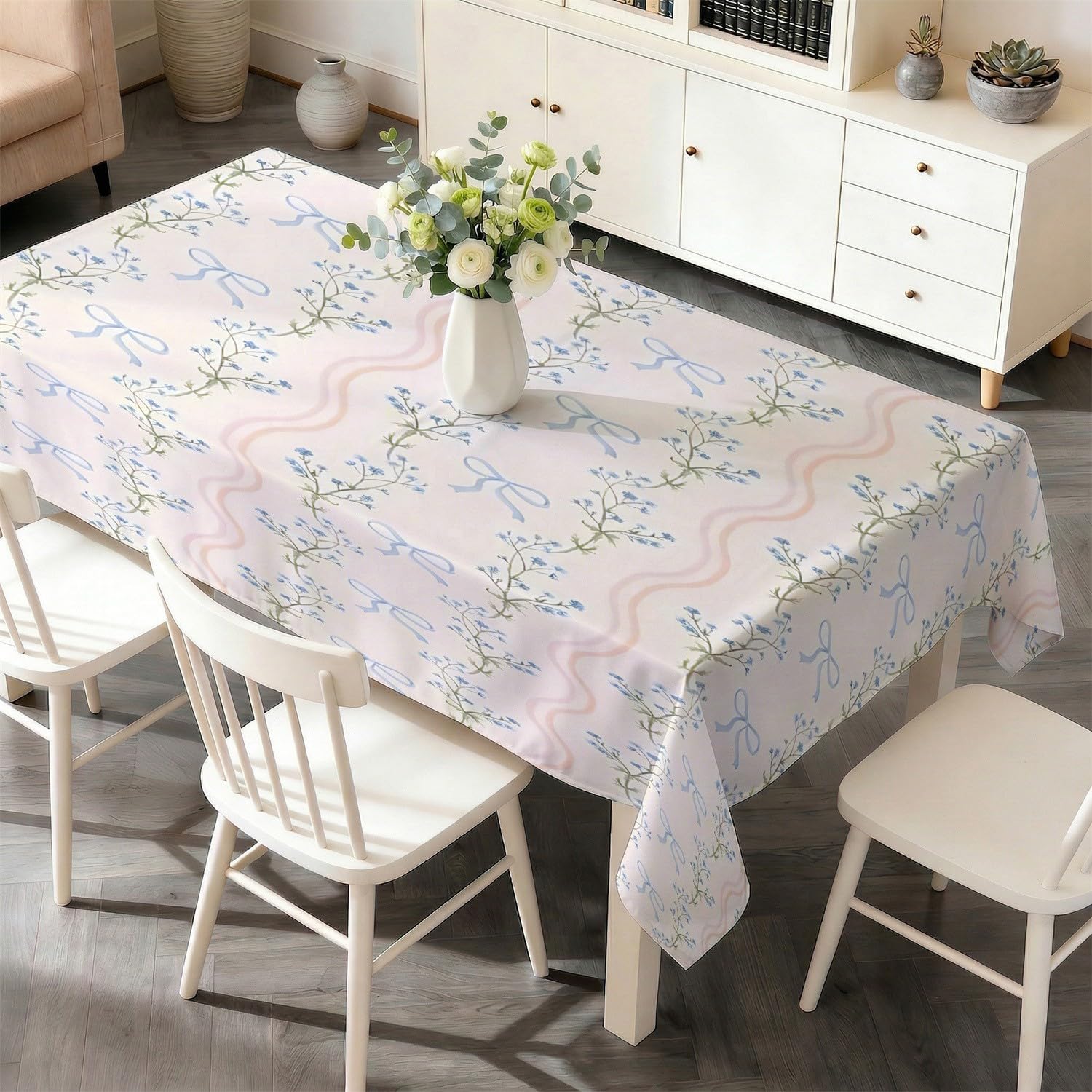 Nappe rectangulaire 160x240 cm azur à motif de nœuds bleu clair pour table