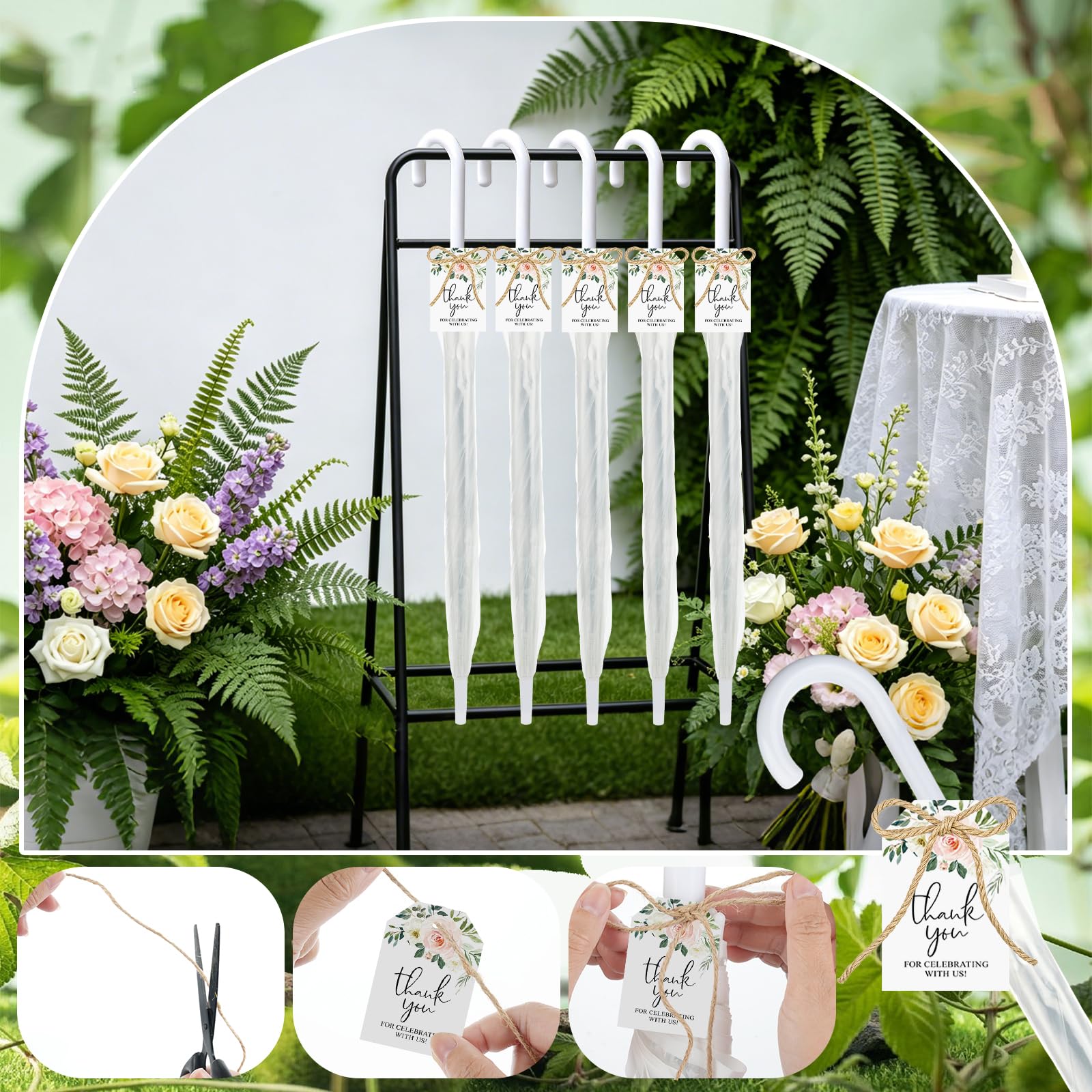 Draupnir 12 Stück transparente Hochzeitsschirme, Großpackung 129 cm, großer transparenter Regenschirm für Regen, Hochzeitsgeschenke für Gäste, Brautgeschenke, Regenschirme, Geschenke, Großpackung