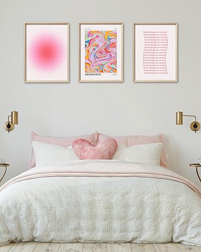 Miniatura 7 de Juego de 3 lienzos en color rosado con diseño abstracto, retro y degradado, lámina de 16 x 12 pulgadas, marco de madera, decoración clásica y