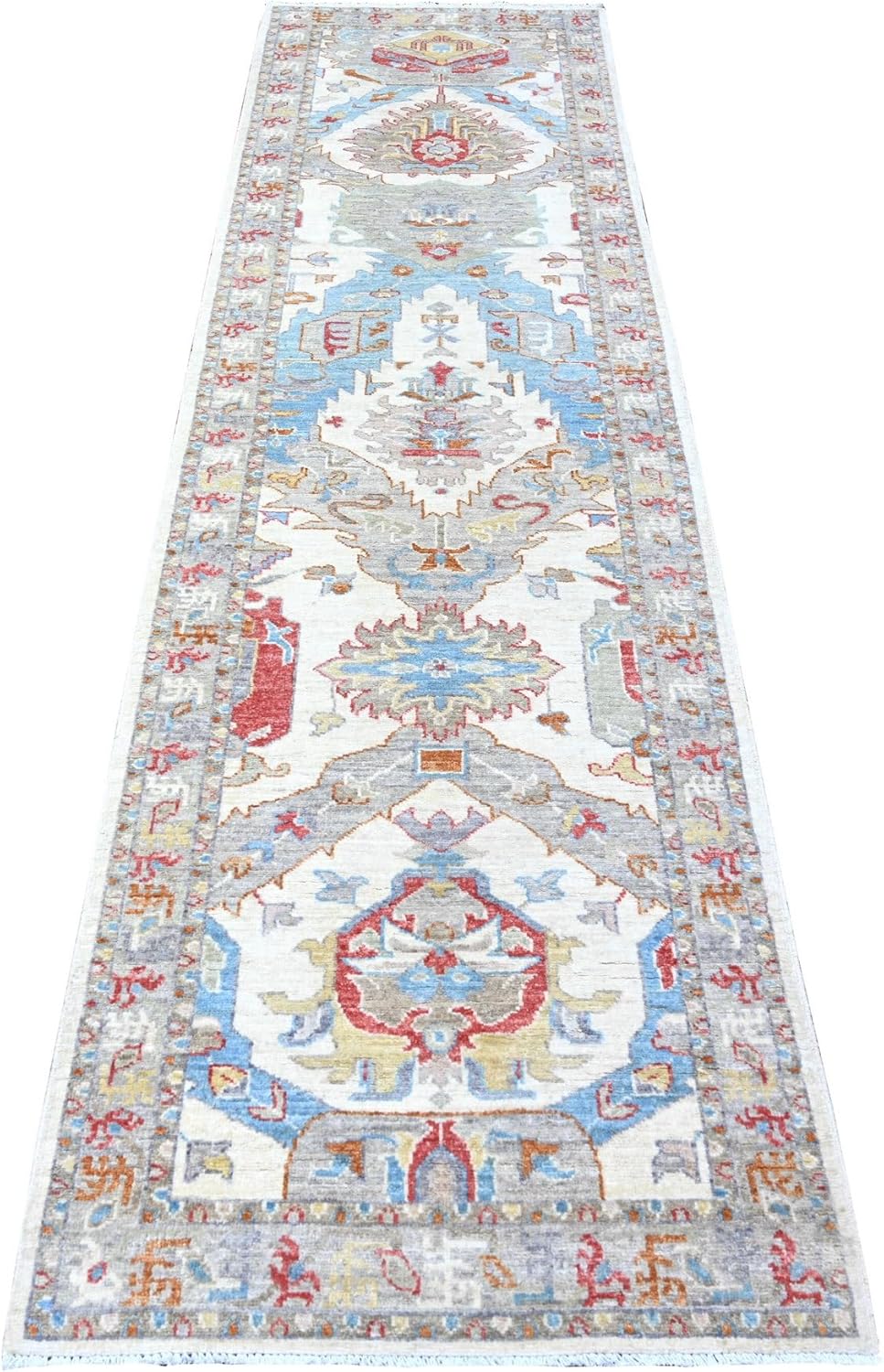 Ivory Fine Aryana Sultanabad Leaf Design Hand Knotted Vibrant Wool Runner Rug (2'8"x9'10")