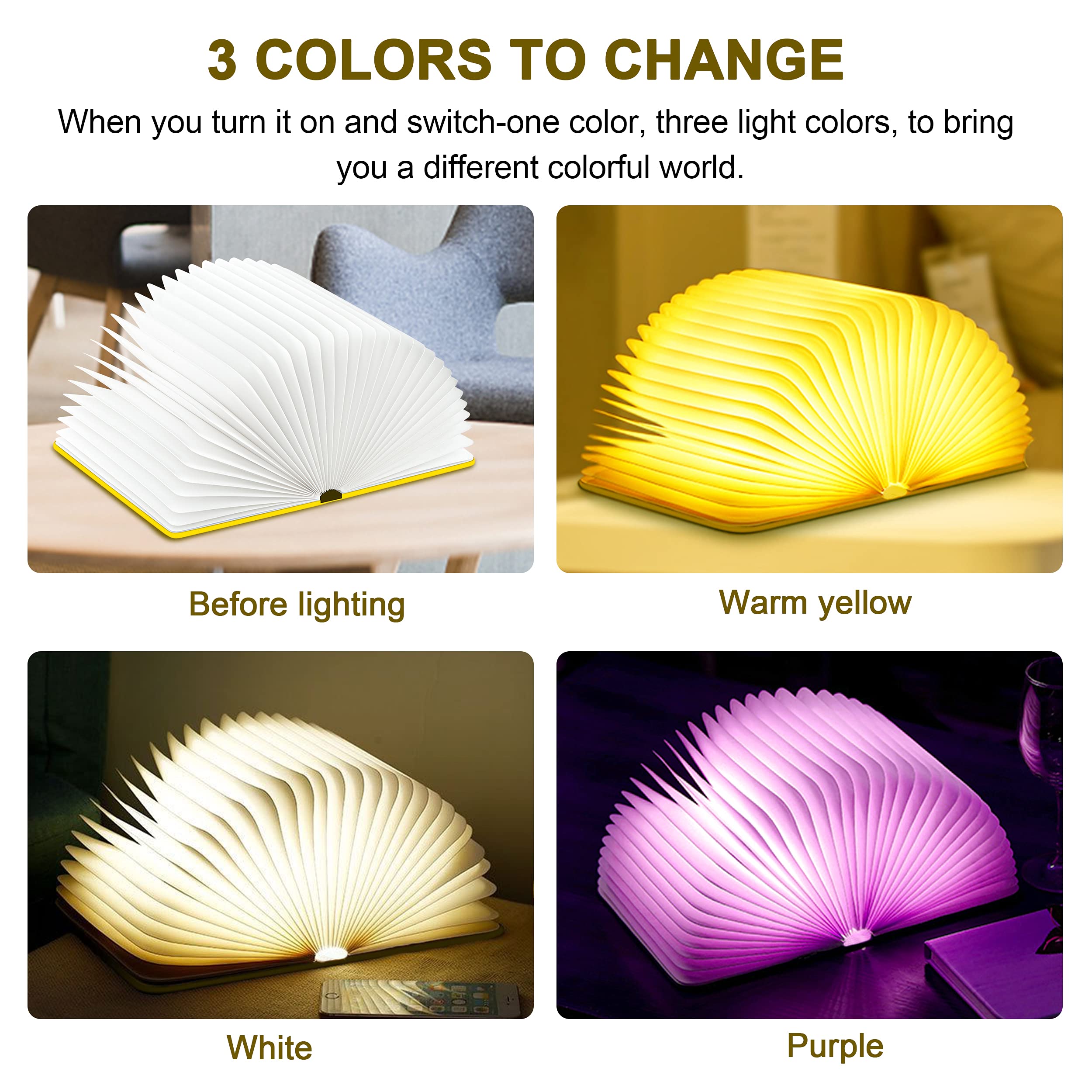 DEVASO Lampada Libro Led Pieghevole in 3 Colori Lampada Libro Decorazioni Casa, Camera e Ufficio | Idea Regalo Originale per Compleanno e Natale, Donna e Uomo (21 * 15 * 2.3cm)
