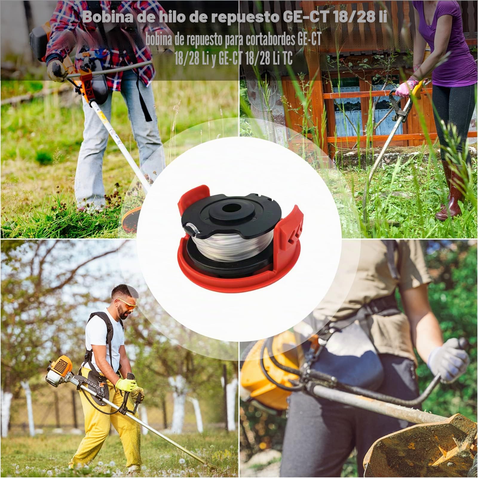 Bobina repuesto para bobina desbrozadora Ein-hell GE-CT 18/28 Li y GE-CT 18/28 Li TC, carrete rosca repuesto nailon para recortadora césped, línea desbrozadora césped 0.05 a 16 pies con tapa