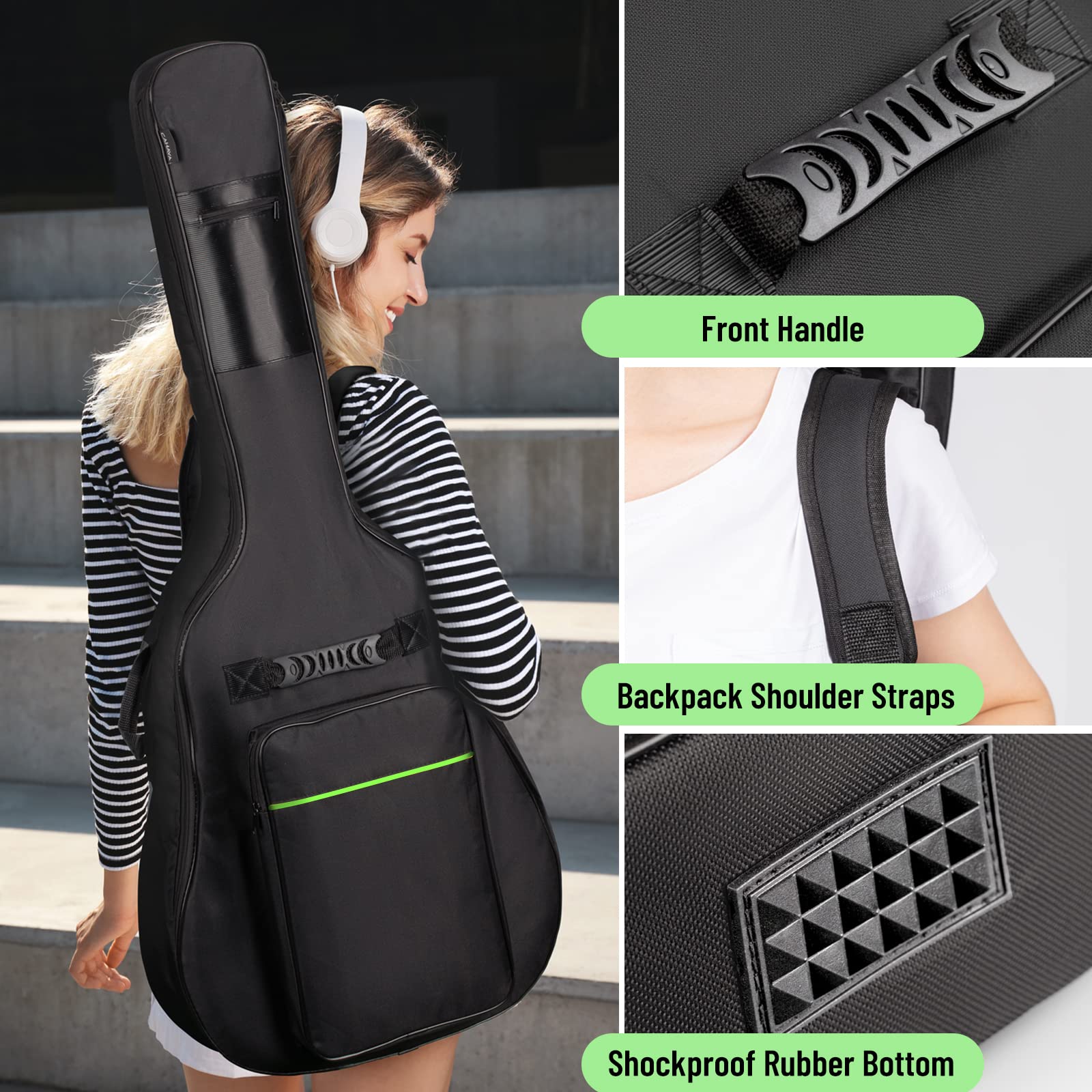 CAHAYA CY0291 Gitarrenkoffer für Akustikgitarren, wasserdicht, doppelt verstellbarer Schultergurt, 0,9 cm dicke Polsterung für 101,6 cm, 106,7 cm, Akustikgitarren, wasserdicht, doppelt verstellbarer