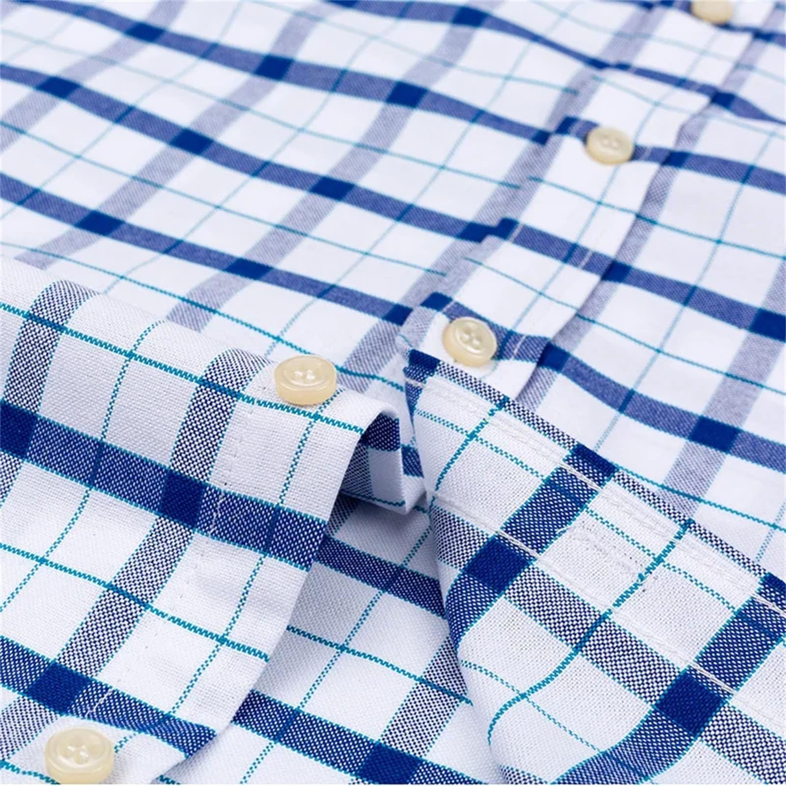 Camisa de algodón transpirable Oxford de manga corta a cuadros para hombre, diseño a rayas, ajuste regular, de gran tamaño, para uso diario