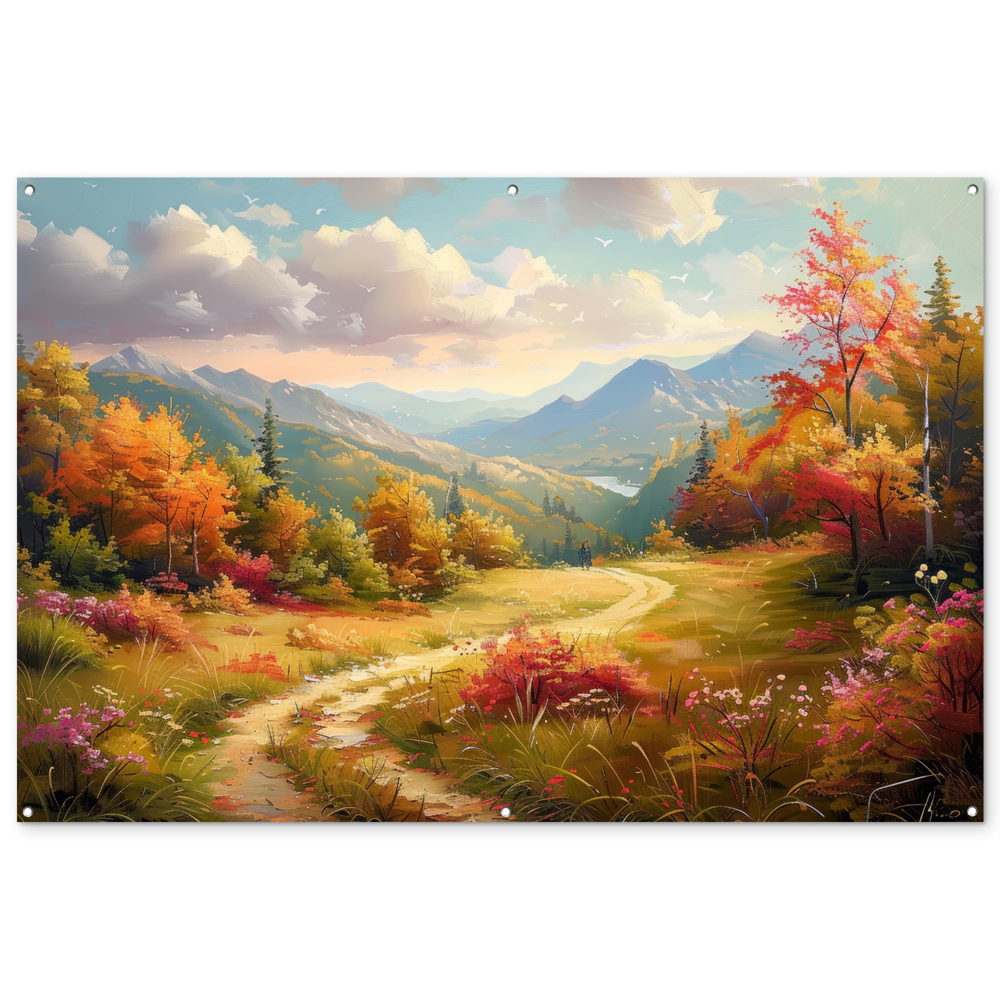 MuchoWow© Decoracion Jardin Exterior Decoración Pared Póster De Jardín | 180x120 cm - Balcón Wall Decoration Patio Posters Decorativos Terraza Paisaje - Ilustración - Naturaleza