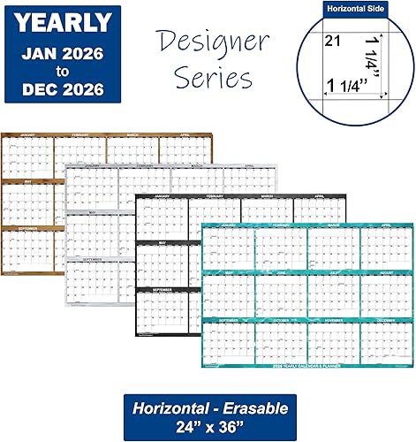Miniatura 3 de SwiftGlimpse - Calendario de pared 2024, 24 x 36 pulgadas, serie de diseñador, grande, borrable, planificador de pared anual (bambú)