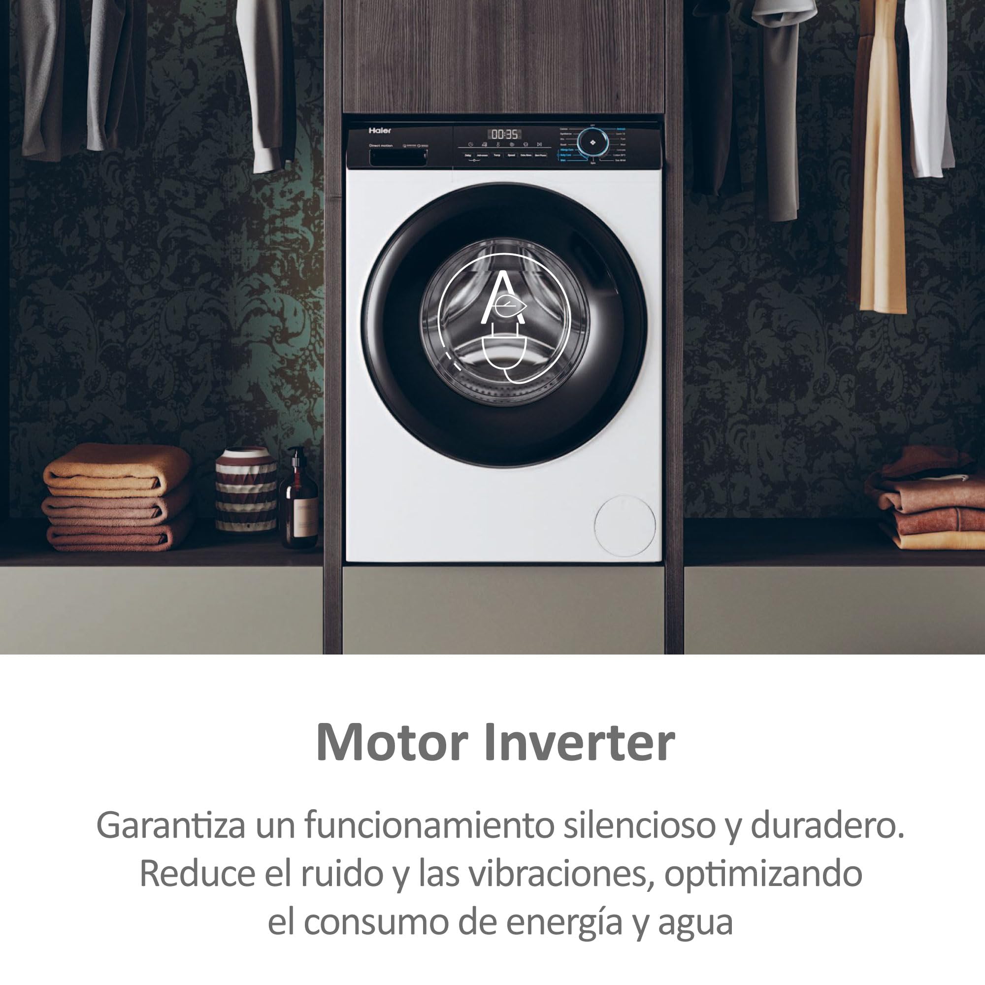 Haier I-Pro Series 3 HW100-BP14939-S - Lavadora Carga Frontal 10KG, Función Vapor, Motor Inverter, Tratamiento Antibacterias, 1400 RPM, Fin Diferido, Detector Automático de KG, 15 Programas, Blanco