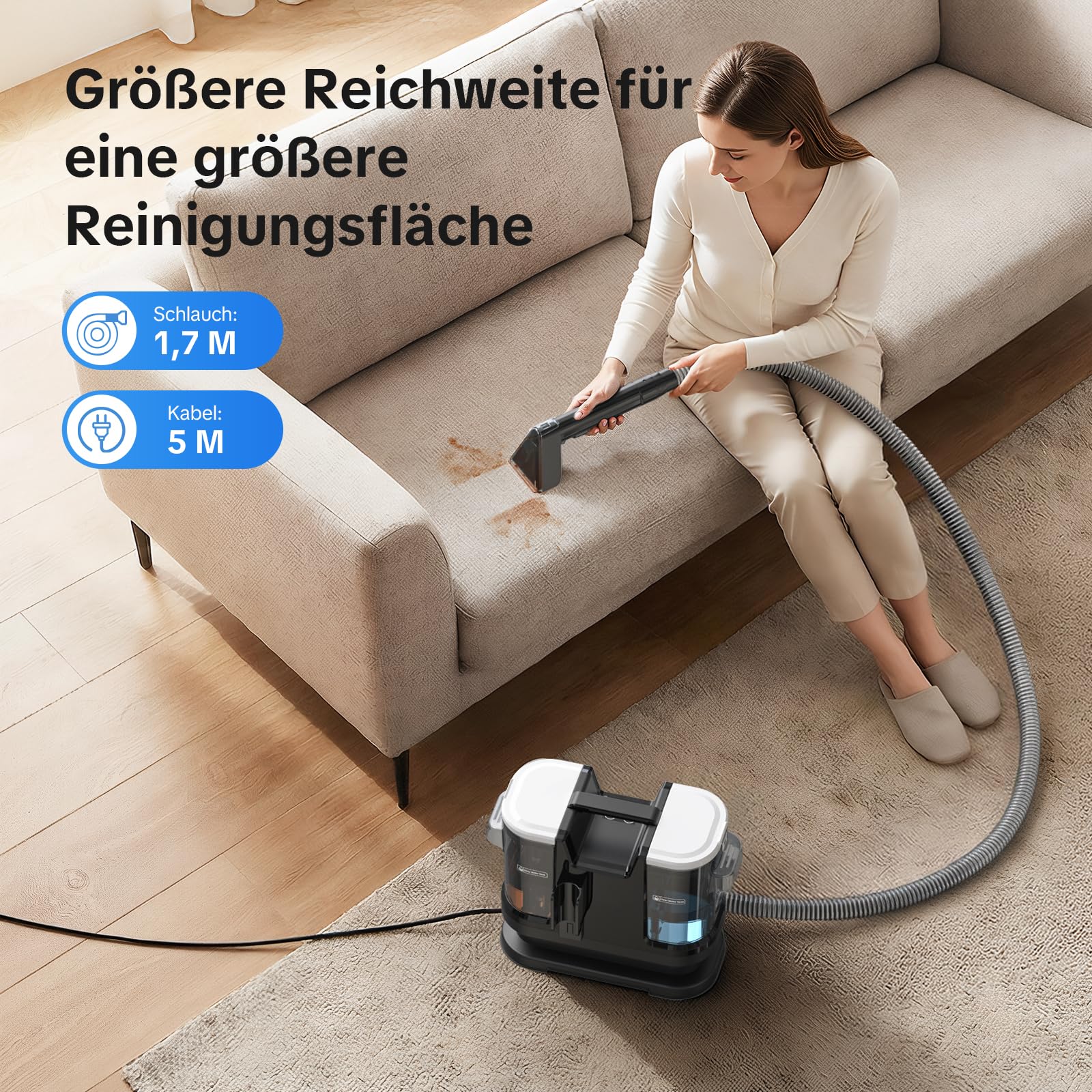 Lubluelu Nasssauger Polsterreiniger Gerät 20 kPa, 1400 W, Teppichreiniger Waschsauger mit 10 Sek. Schnellheizung auf 35–60 °C und Selbstreinigung, tragbarer Teppichreiniger für Auto, Teppiche & Sofas