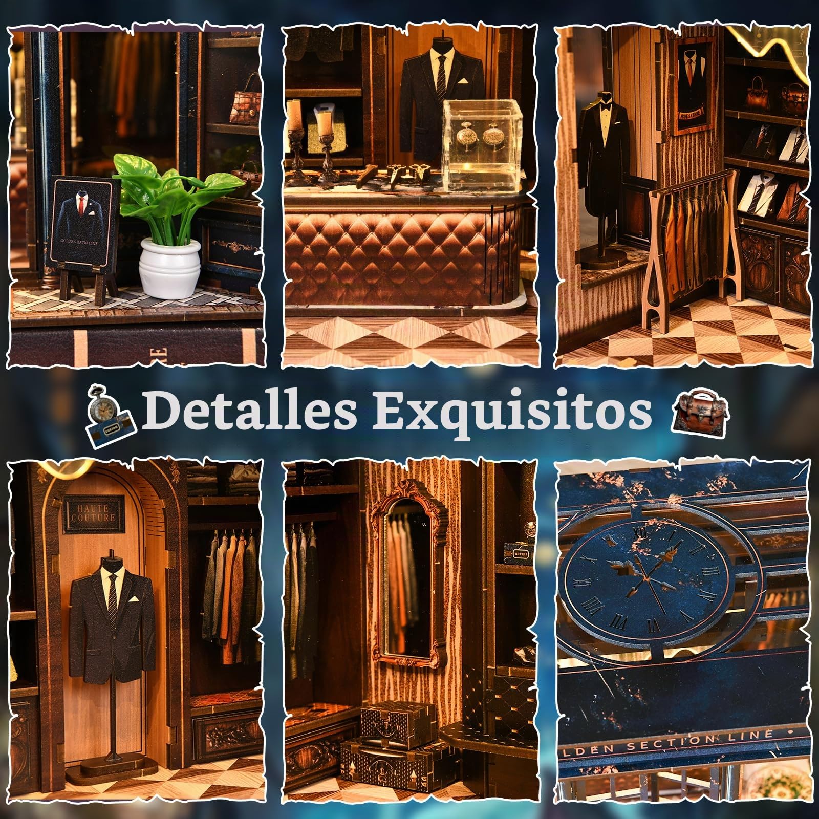 Book Nook Kit,Golden Section Line"Estilo retro de lujo",Kit de casa en Miniatura,puzzle de madera 3D con LED,kit de manualidades para niños y Adultos,Decoración Hogareña y Regalo Original