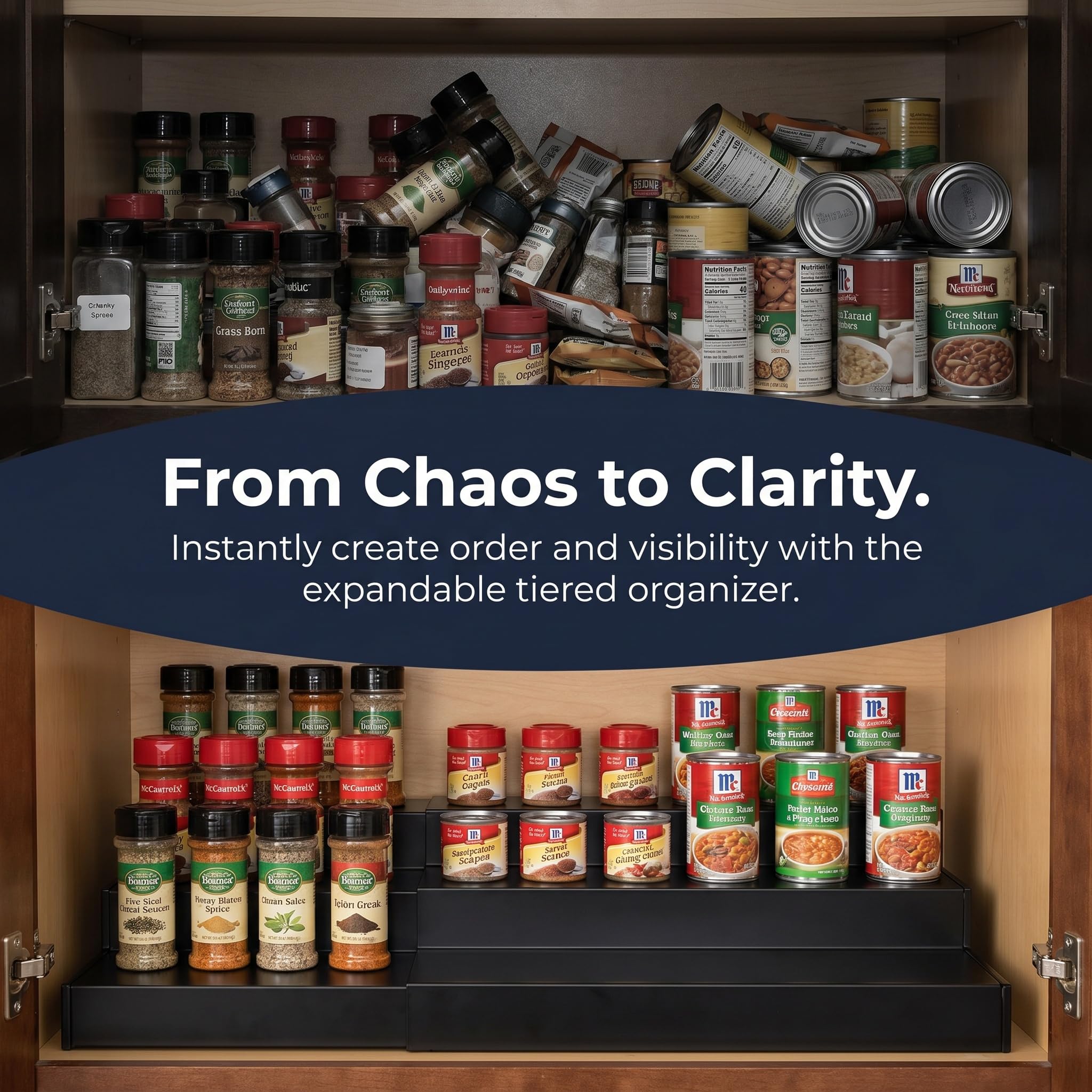 Organizador de latas de metal expandible para despensa, organizador y almacenamiento de especias de 3 niveles, organizador de encimeras de cocina, organizador de despensa de latas, pedestales de