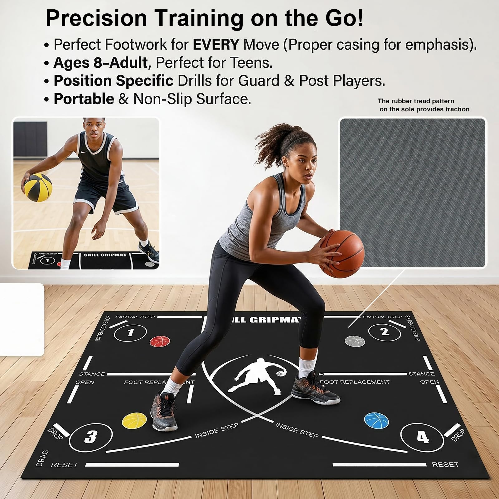 RANJIMA Tappetino da basket, pieghevole, per allenamento basket, antiscivolo, silenzioso, per basket, allenamento passo, esercizi di assorbimento degli urti per adolescenti e adulti