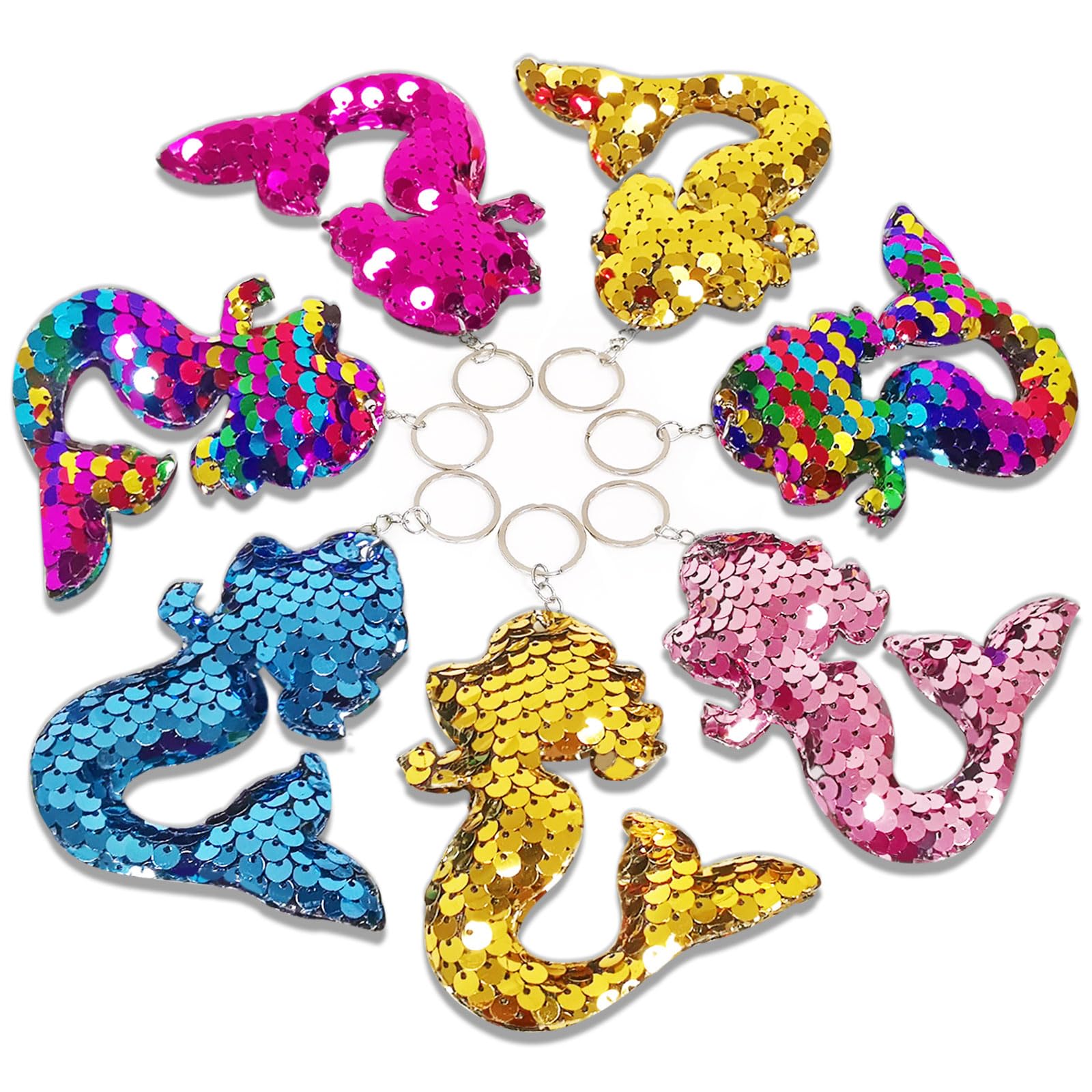 CiciBear 25 Pack Mermaid Double-Deck Flip Sequin Keychains for Sea Themed Party Favors, Birthday,Carnival,Goodie Bag Stuffers, Anniversary,5 Colors
