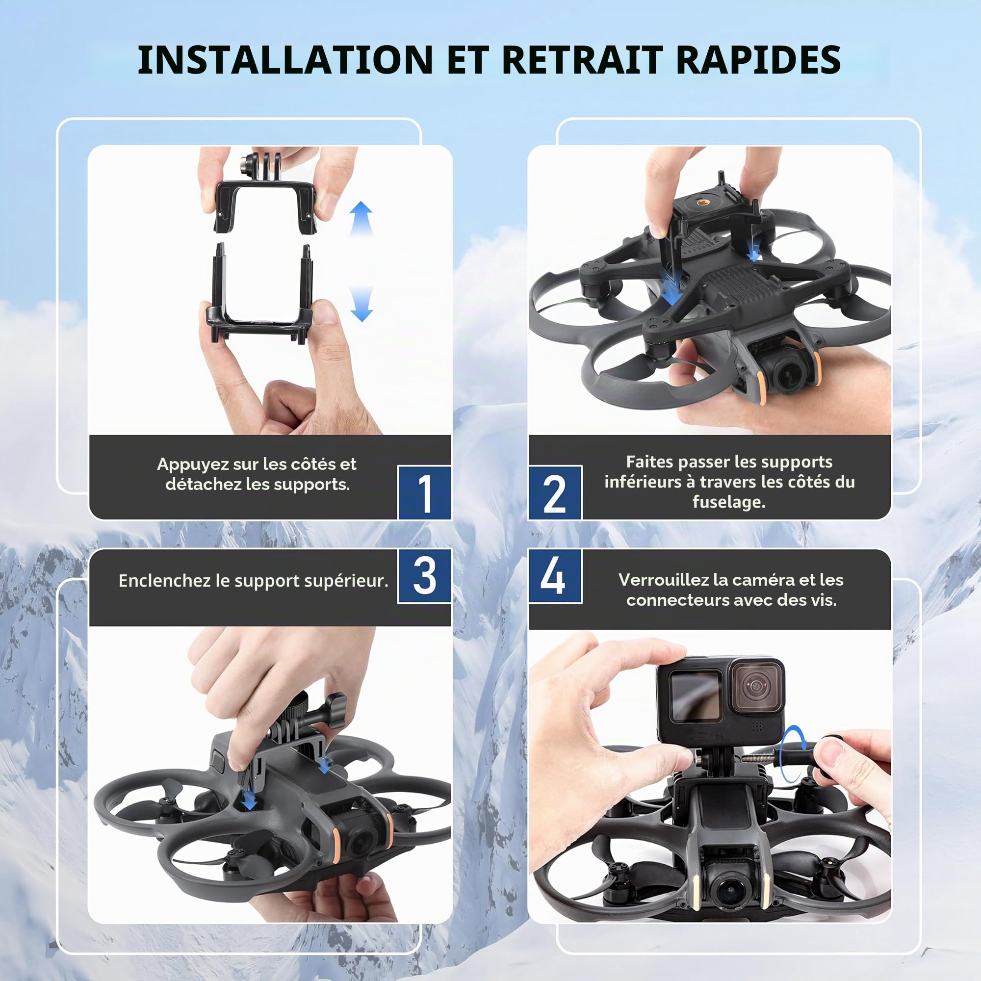 STARTRC Support de caméra Avata 2 pour DJI Avata 2/Action4, pour Gopro, pour Insta360 X4/X3/Ace Pro, Support de caméra de Sport Multifonctionnel Accessoires