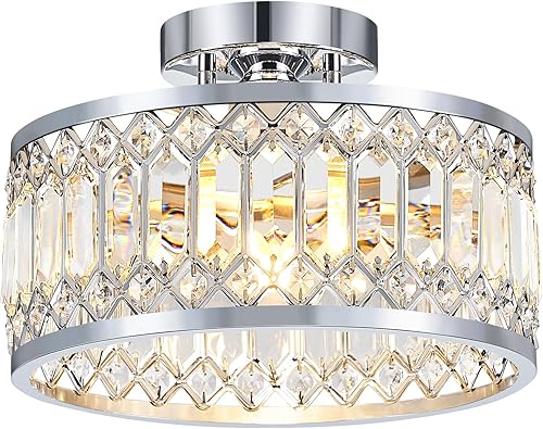 Miniatura 12 de Lámpara de Techo de Cristal, Moderna Lámpara de Techo Semi Empotrada, Luminarias de Techo Cromadas para Pasillo, Cocina, Entrada, Dormitorio, Cuarto