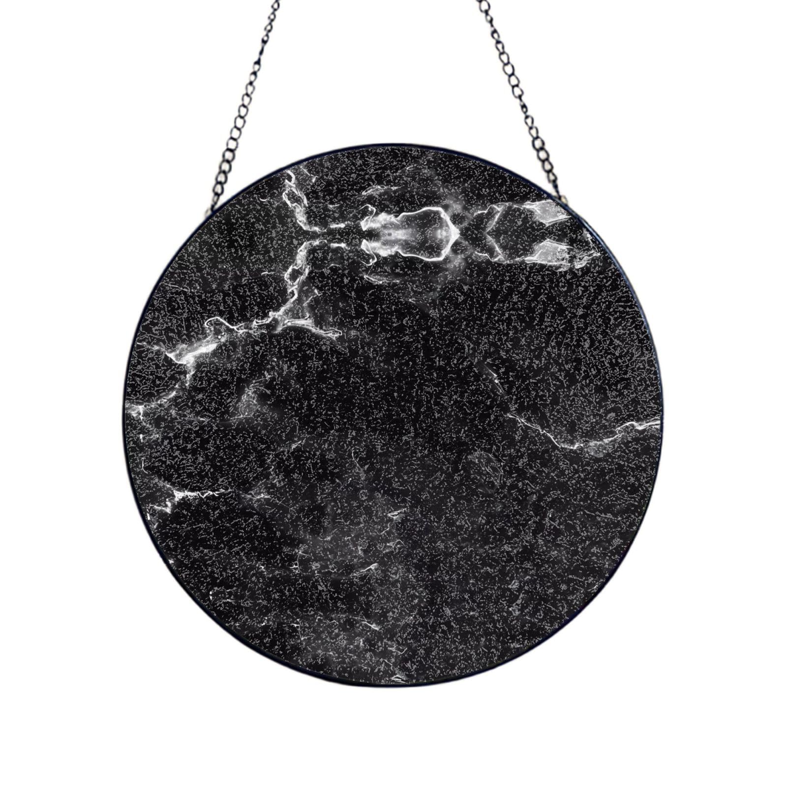 Phayah Black Marble Print Glass Window Hanging Round Suncatcher Glass Ornament Garden Wall Fence Decorations Indoor Outdoor 8in（20cm）