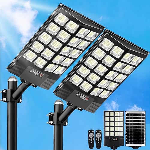Paquete de 2 luces solares grandes de 16 pulgadas para exteriores, impermeables, con energía solar, luz de estacionamiento de seguridad del