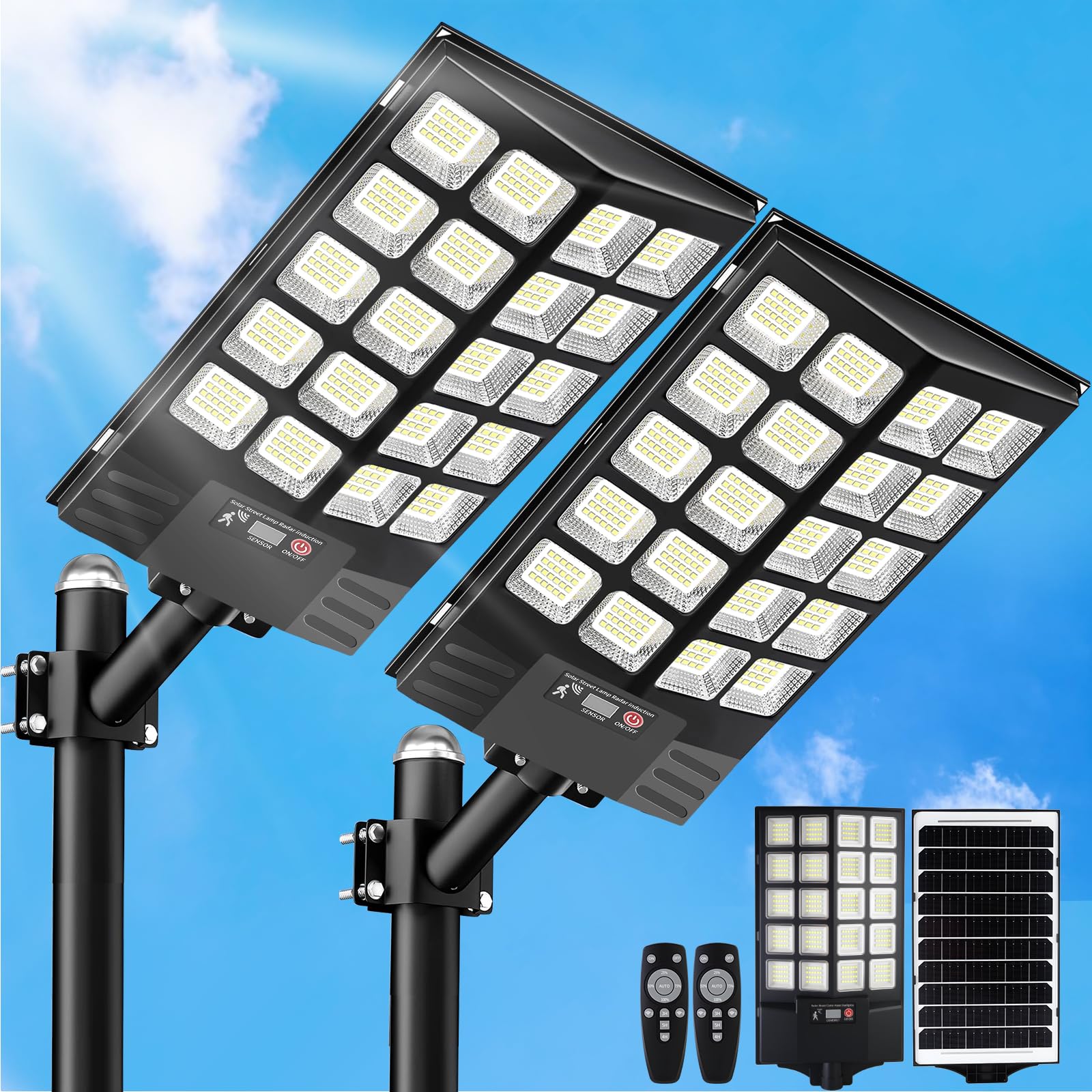 2 Pack 16 Large Solar Street Lights Outdoor Waterproof - Solar Powered Security Parking Lot Light Dusk to