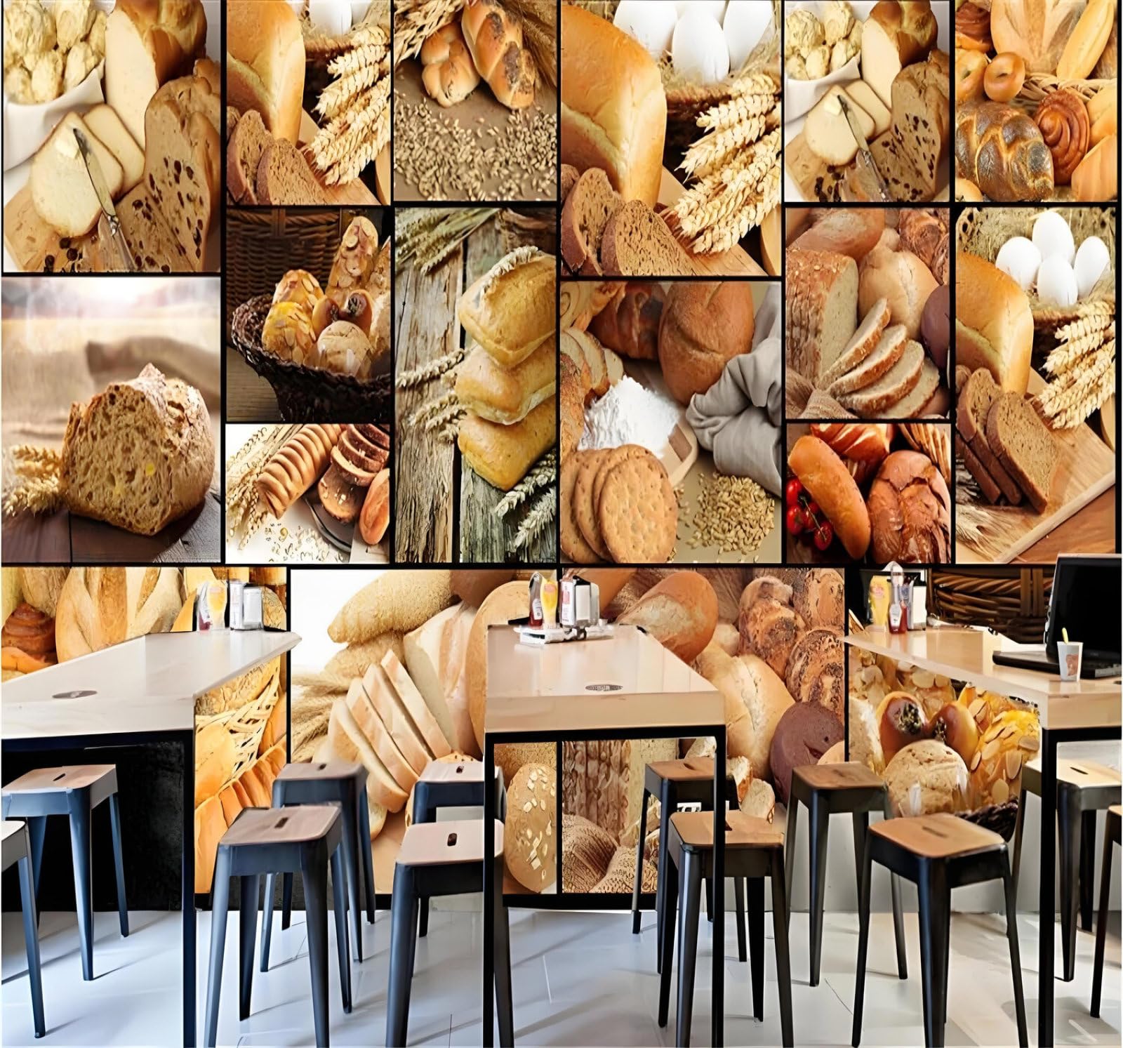 Pane Prodotti Da Forno Caffetteria Tè Al Latte Pasticceria Arte Moderna Carta Da Parati 3D Seta Pregiata Testurizzata Ideale Per La Camera Letto Del Soggiorno-250cm×170cm