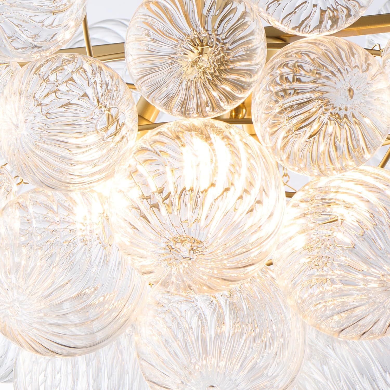 Gold Kronleuchter,Bubble-Glas Deckenleuchte, 6 Leuchten Pendelleuchte,D60 x H45 cm Einbau-Deckenleuchte für Wohnzimmer für Küche Esszimmer Schlafzimmer Flur (60 × 45 Einbau)
