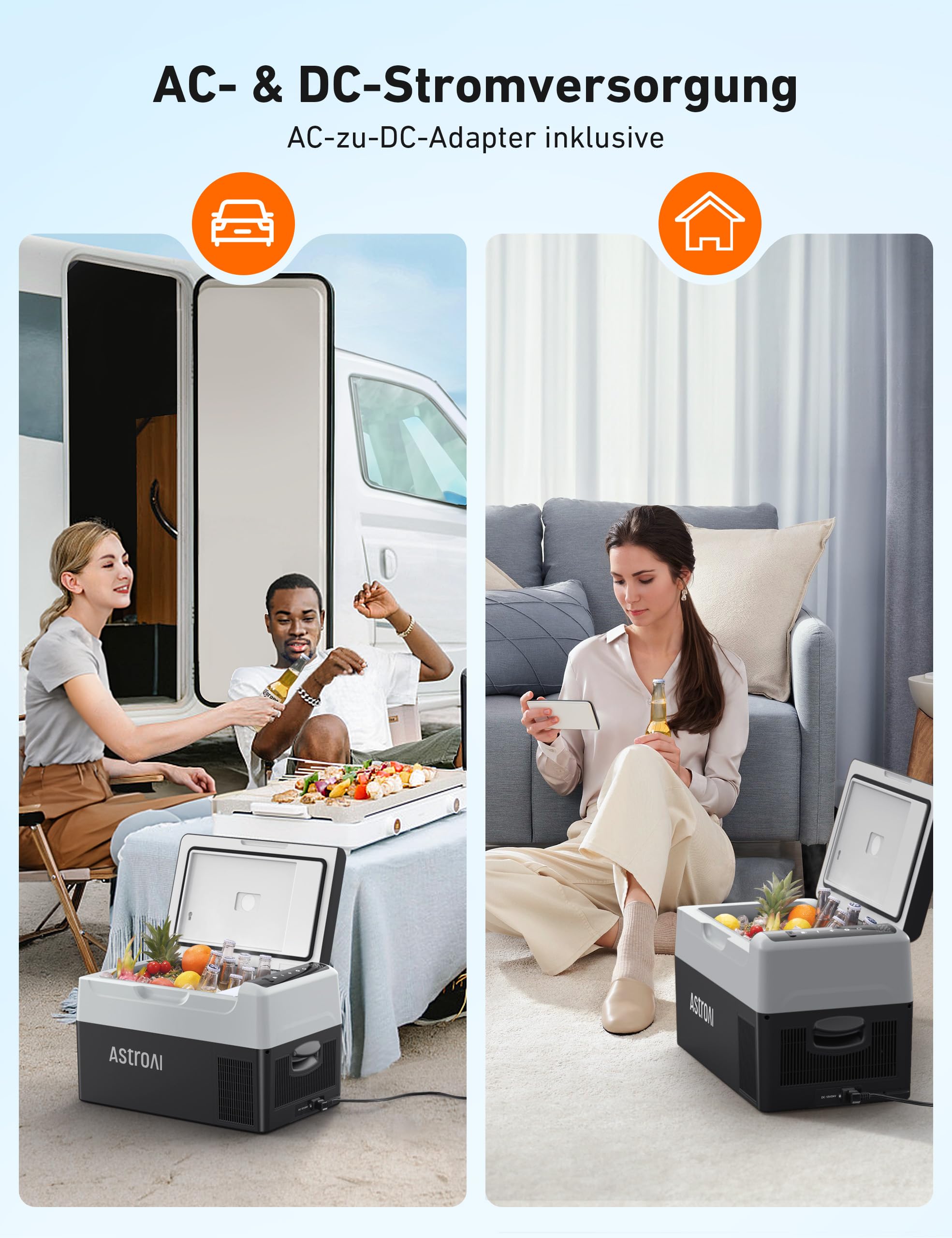 AstroAI kompressor kühlbox 22L, 12/24 V und 230 V für Auto, LKW, Boot