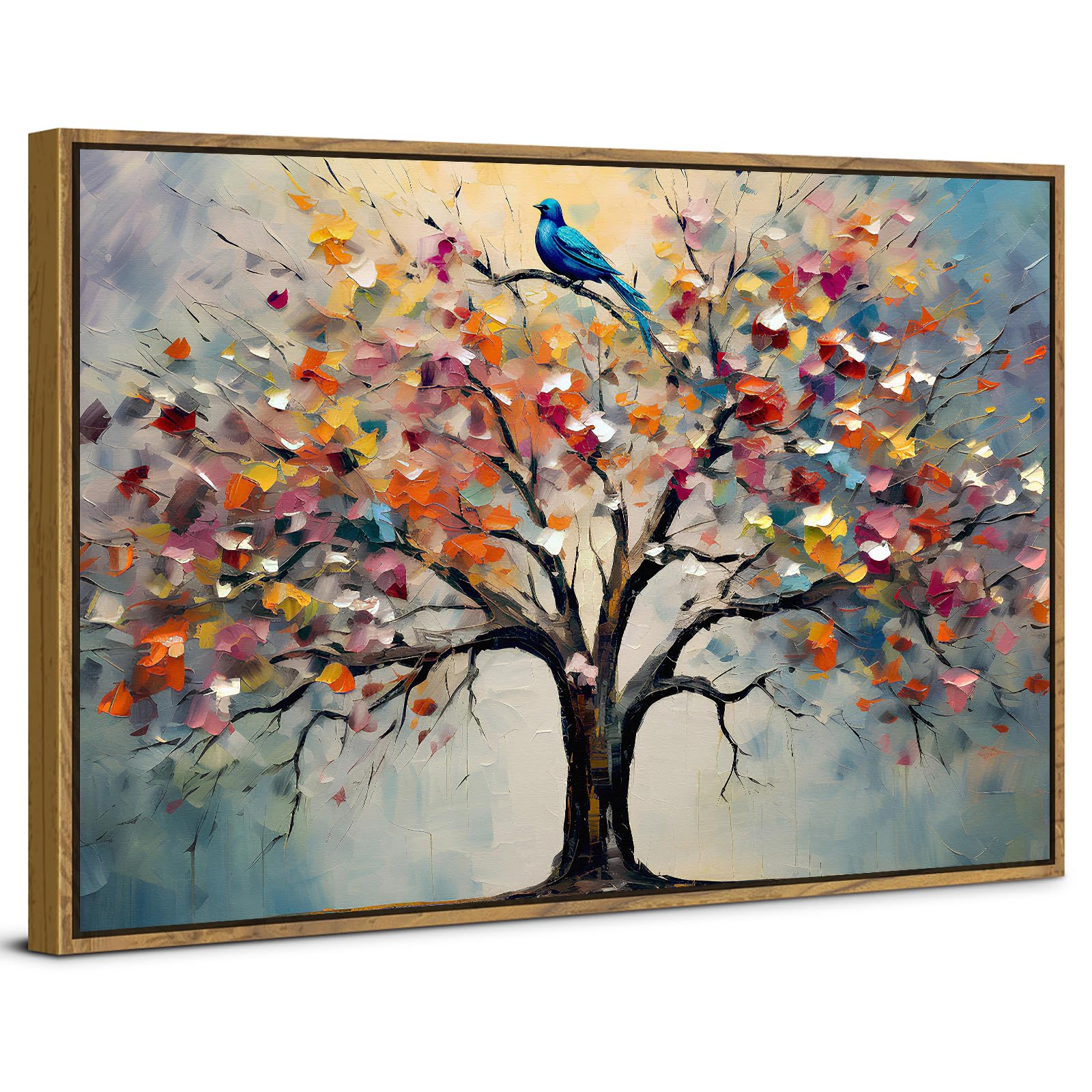 Colourful Tree of Life Wall Art Flower Wall Pictures Living Room Decor Abstract Blossom Tree Canvas Painting Nature Botanical Prints Bedroom Pictures Minimalist Framed Artwork Home Decorations 30x40cm