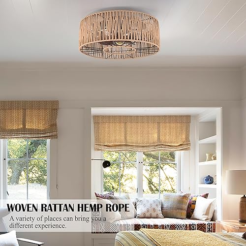 Miniatura 5 de Ventilador de techo enjaulado con ventilador de techo cerrado con luz, ventilador de techo bohemio con cuerda de cáñamo ligero, ventilador de techo