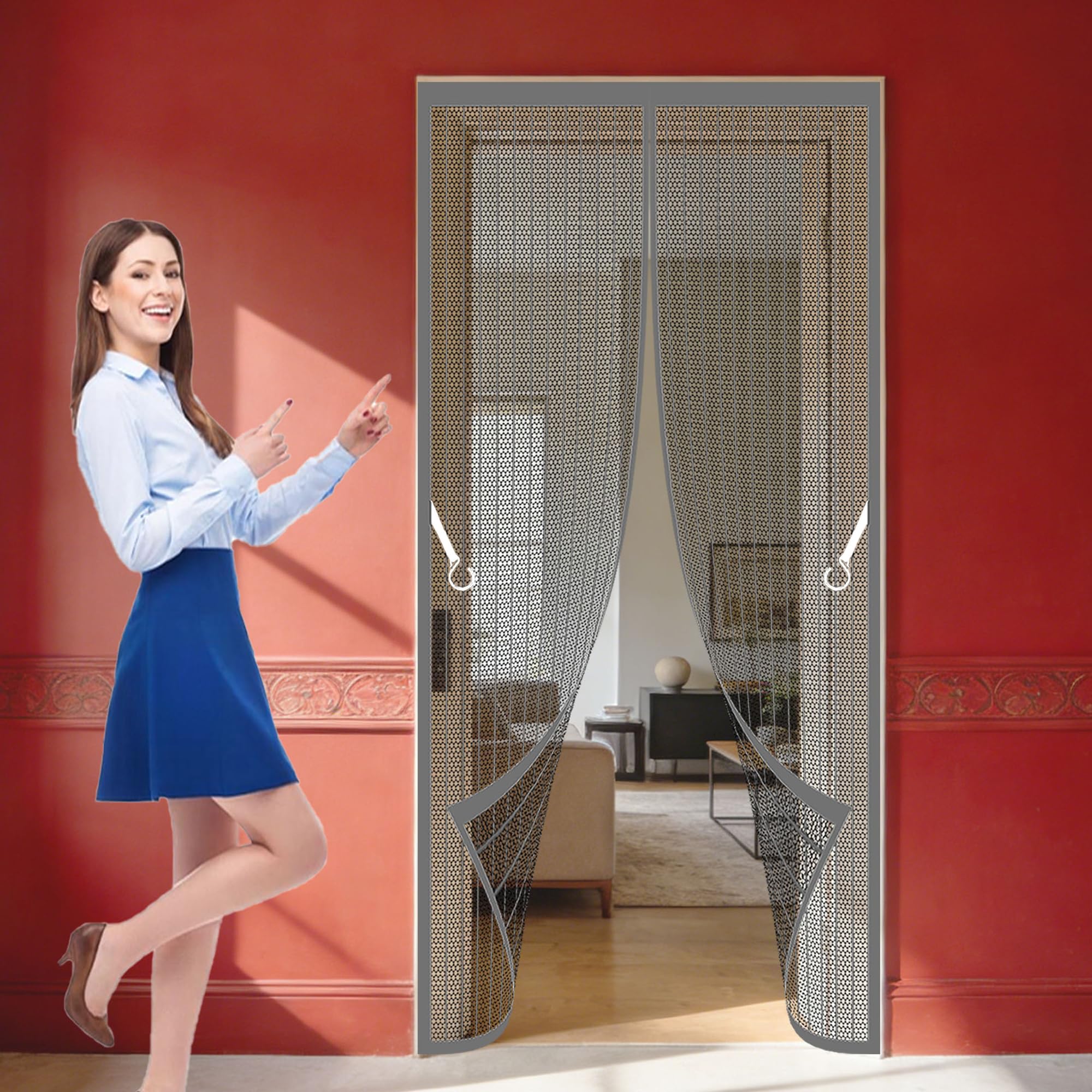 Fly Screen for Doors 78 x 227 cm No Tools Installation Door Fly Screen Easy to Install Without Drilling Suitable for Patio Room Balcony Bedroom, Grey