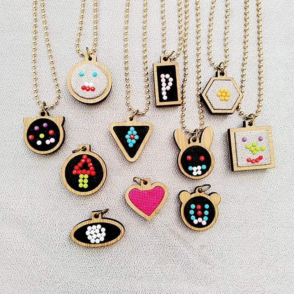 Tofover DIY Embroidery Hoops Wooden Cross Stitch Supplies Mini Wood Hoops for Frame Craft and Jewelry Necklace 10Pcs/Set with Chains
