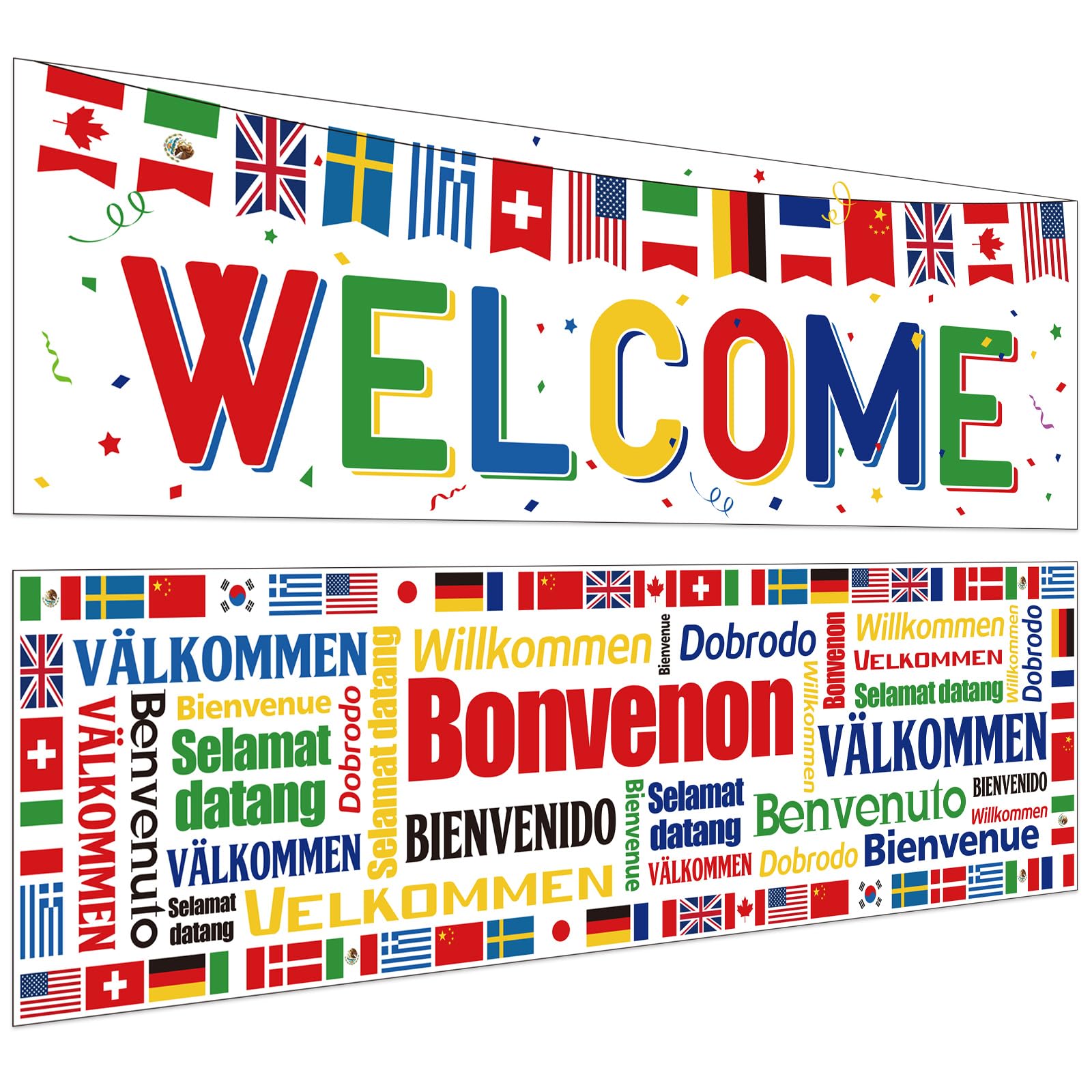 Panelee 2 PCS International Welcome Banners 13.8x39.4 Inch World Flags Banner Polyester Country Flags Banner Decoration for Sports Events Club School