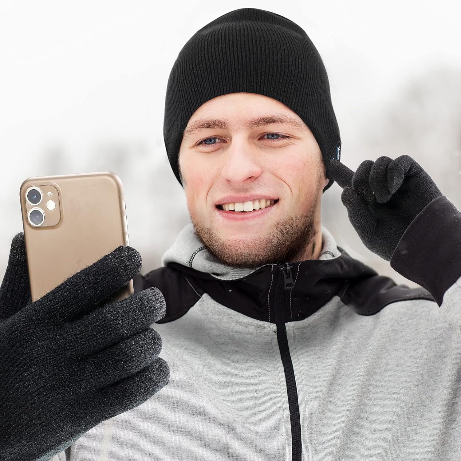 Honoson 4 Set Bluetooth Beanie Hat for Men Wireless Music Beanie with Gloves Winter Gift for Men Women Sports Winter Gift