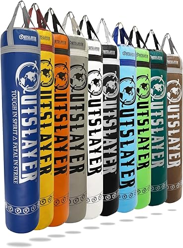 Miniatura 17 de Outslayer Muay Thai - Saco de boxeo pesado para kickboxing, 6 pies, 130 libras, fabricado en Estados Unidos, para MMA, boxeo y entrenamiento Negro