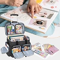 Vista 9 de CURMIO Rolling Scrapbook Tote on Wheels, Scrapbook Storage Bag with Detachable Trolley and Bottom Wooden Board, Rolling Craft Bag for Scrapbooking