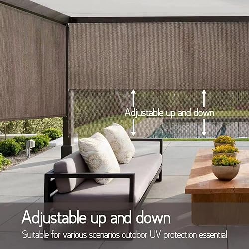 Miniatura 3 de Cortina de pabellón, cortina enrollable para patio, 90 % de protección UV sin cuerda (moca, 8 x 8 pies)