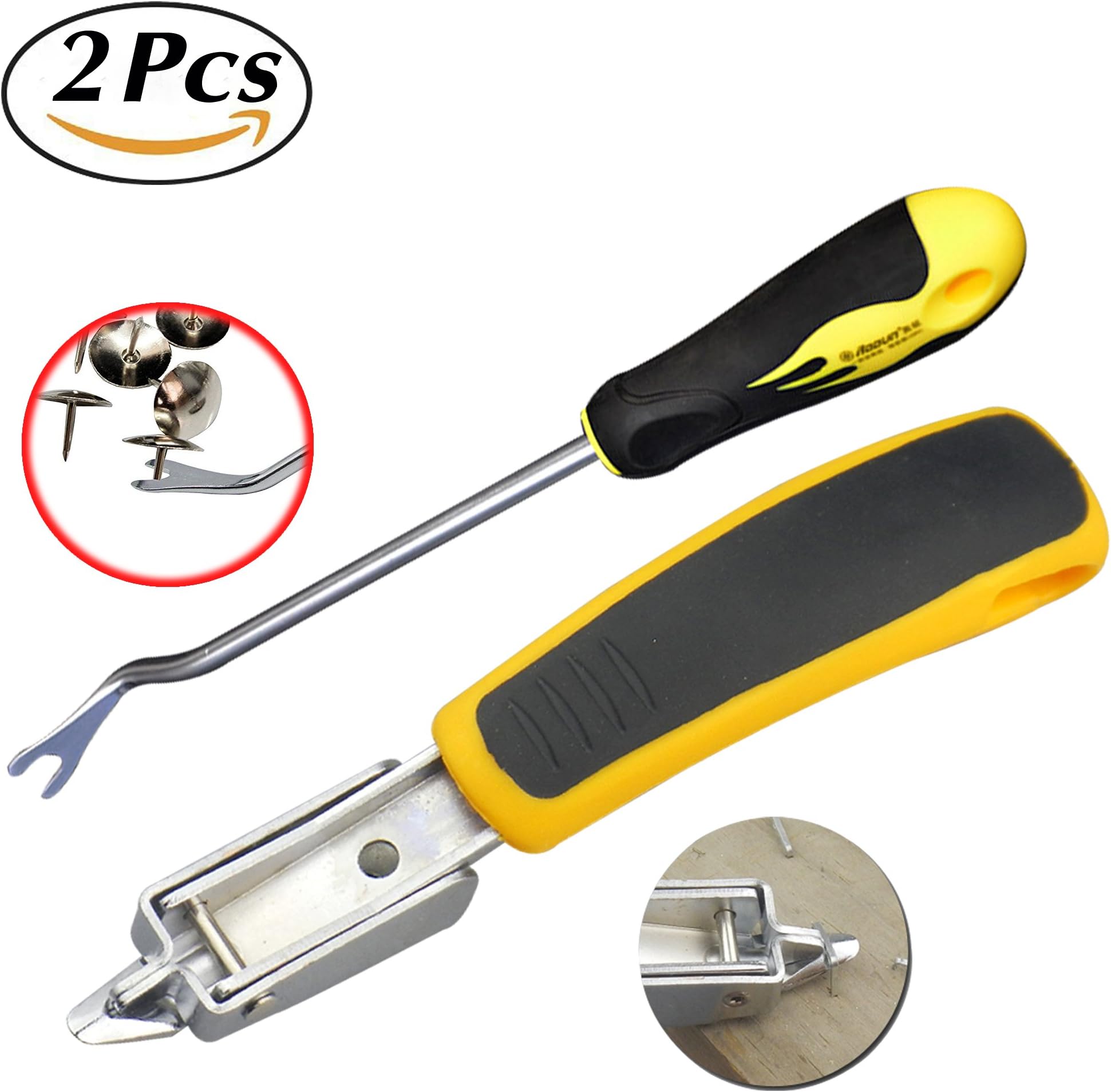 Upholstery Staple Remover with Tack Puller Tool, Professional Nail Puller Office Hand Tools, Removing Deeply Engrained Staples (Yellow) 2PCS