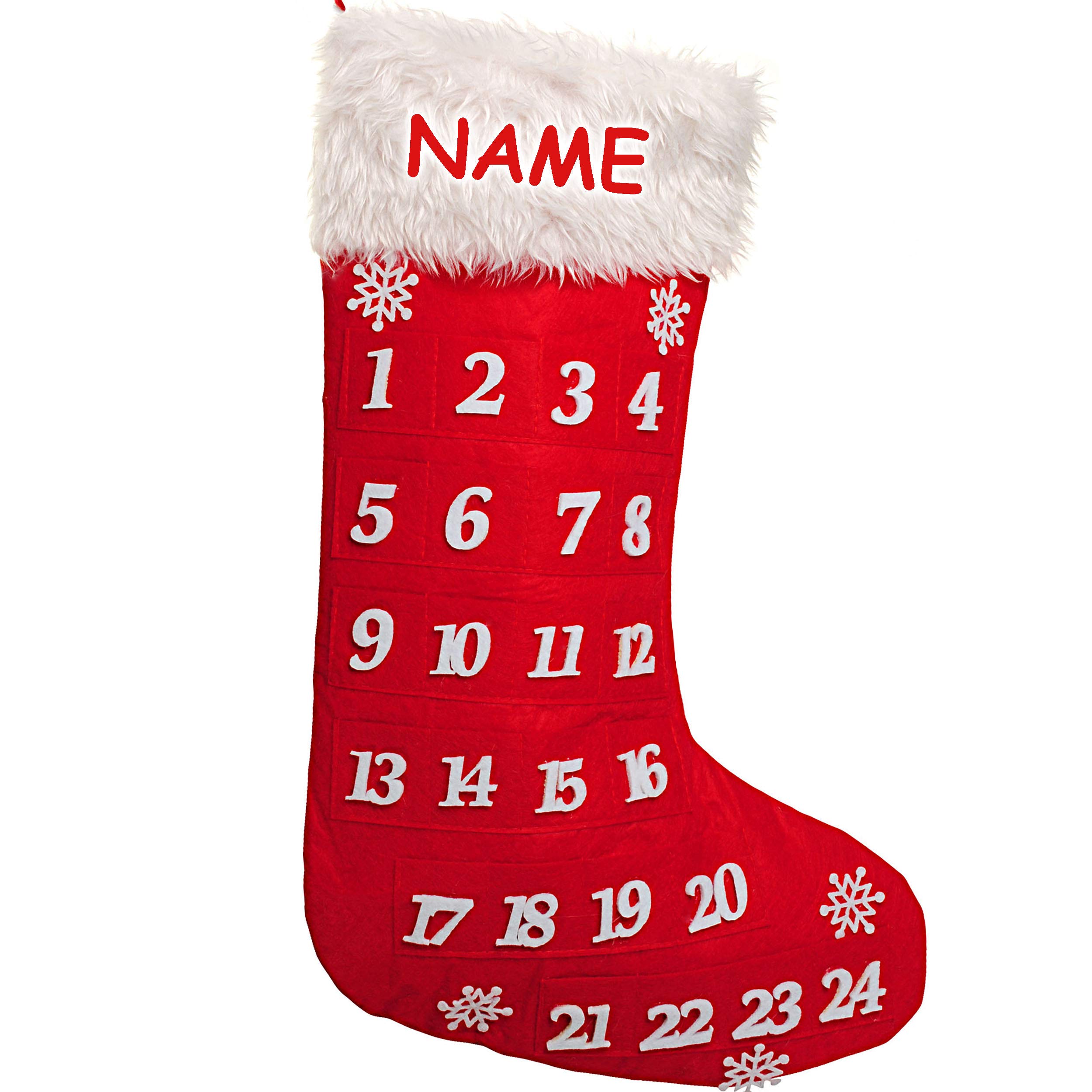 alles-meine.de GmbH 10 Stück XL - Weihnachtssocken & Filzstrümpfe - Weihnachtskalender/Adventskalender - inkl. Name - leer zum selbst Befüllen - 51 cm - Nikolausstiefel - Nik..