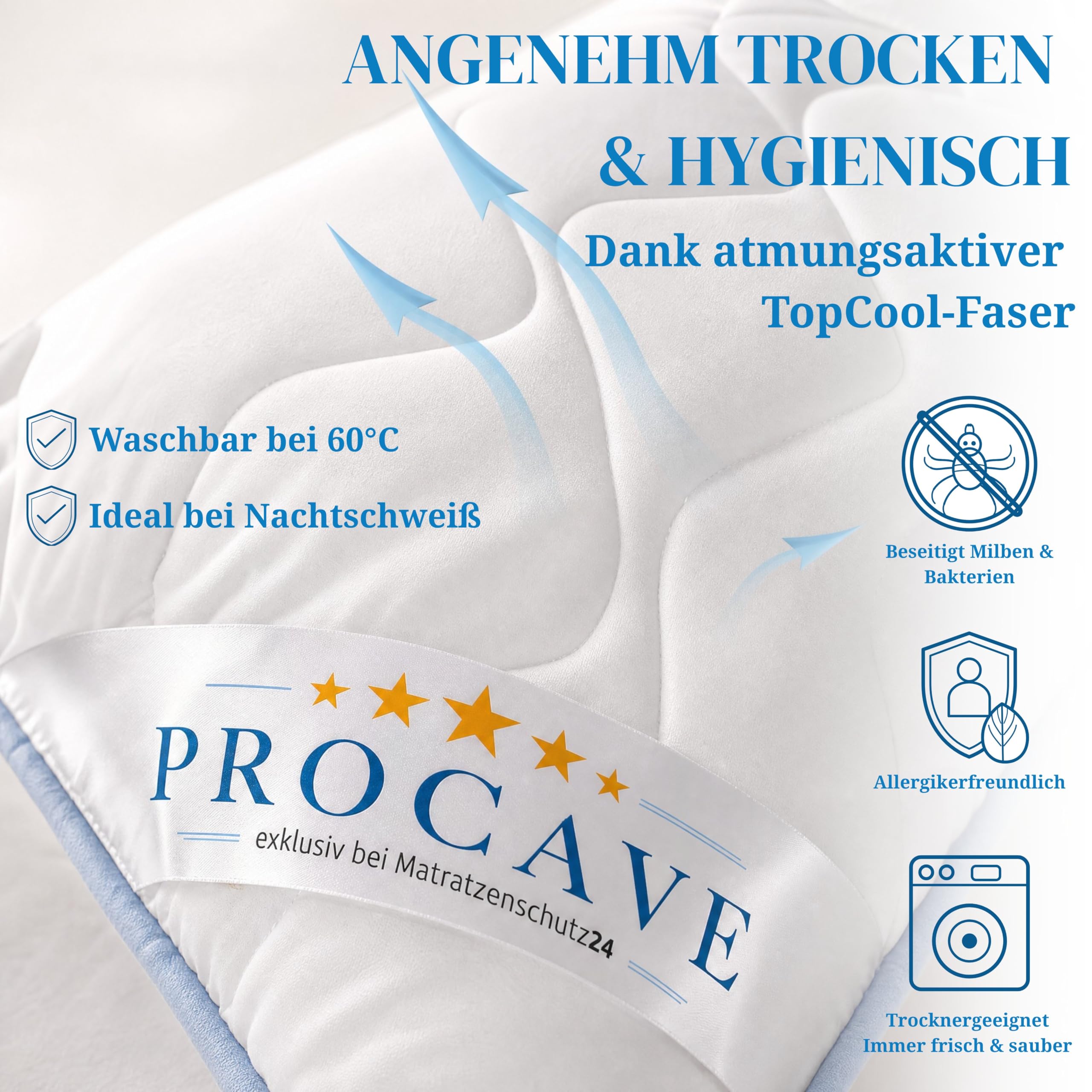 PROCAVE Cuscino Laterale, Fodera TopCool, Morbido e Traspirante per Allattamento e Gravidanza 40x200 cm, Made in Germany