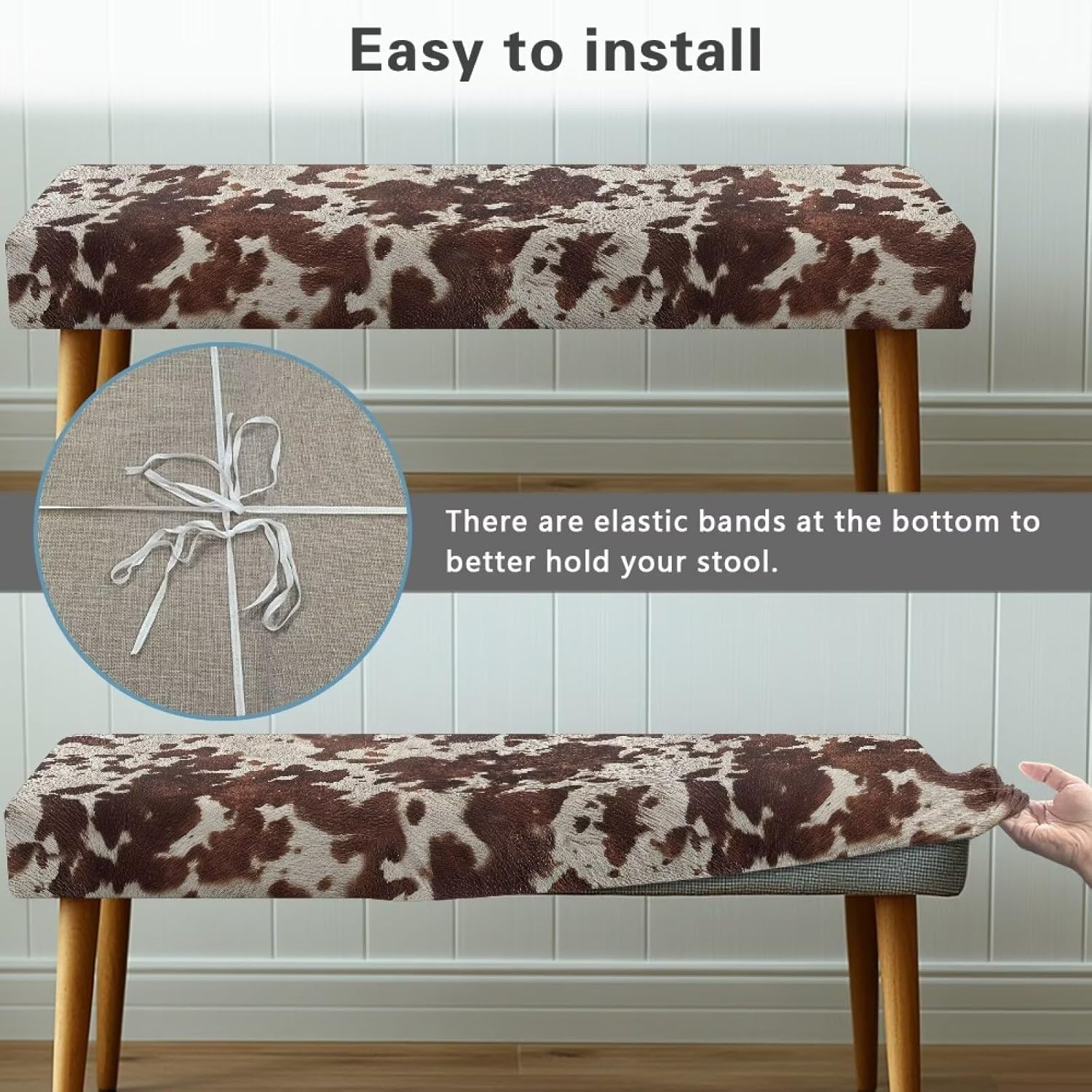 Cow Print Bench Covers Stretch Bench Seat Cover Animal Seat Protector Washable Slipcover Rectangle Chair Couch Cover for Dining Room, Living Room, Kitchen