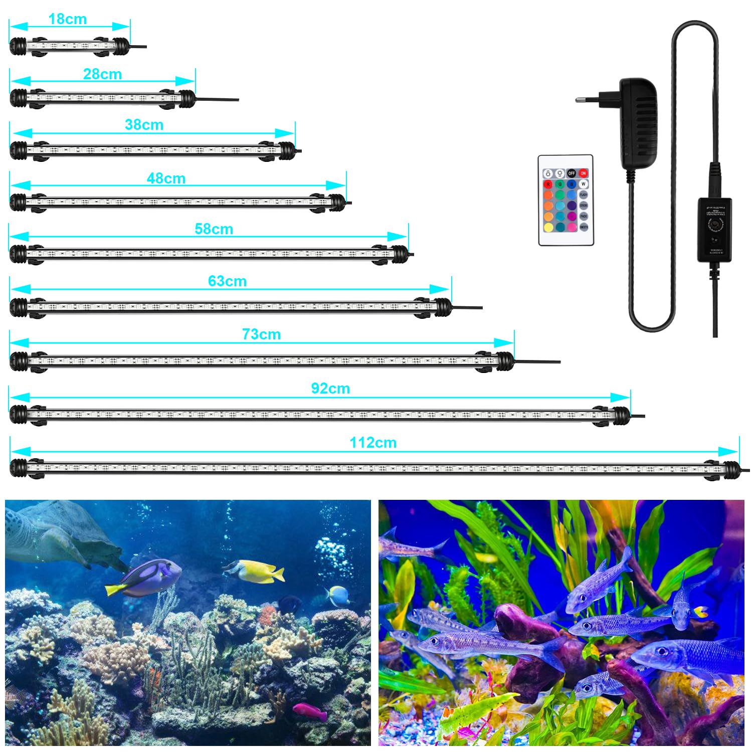 Sonnewelt LED Acquario,112cm RGB LED Aquarium Lighting, Luce Acquario a Tubo Impermeabile e Sommergibile,11W