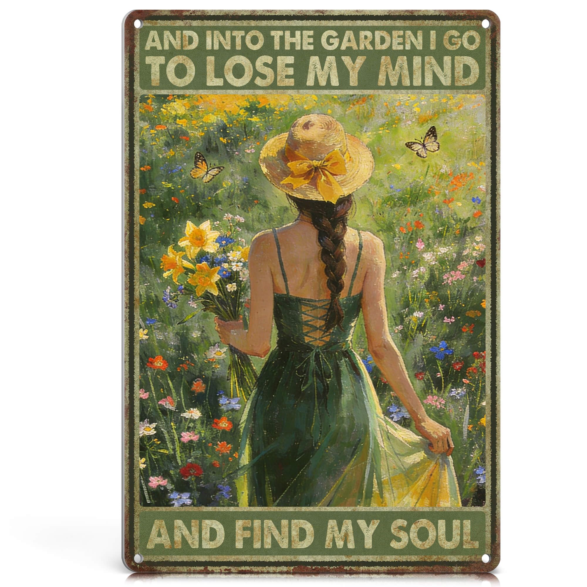Garden Signs Funny Garden Decor for Outside - Gardening Gifts for Women Gardeners Plant Lovers - And Into the Garden I Go Metal Signs Vintage 12x8 Inch