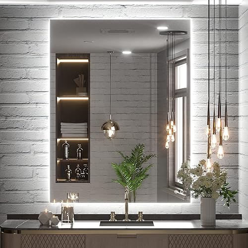 TETOTE - Espejo retroiluminado para baño con luz botón táctil regulable y función antivaho horizontal o vertical