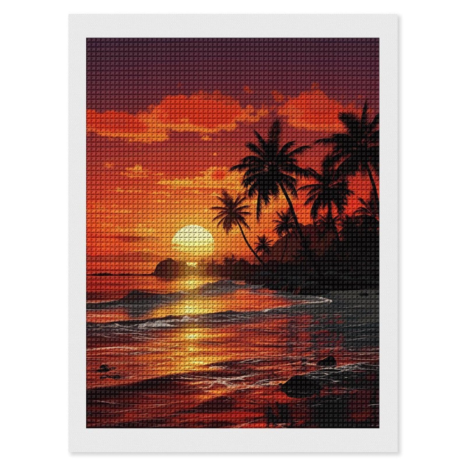 Tropical Sunset Diamond Art Kits for Adults, DIY 5D Diamonds Painting Kits for Beginner, Round Full Drill Diamond Dots Painting, 12"x16" Diamonds Pictures Gem Art and Crafts Wall Decor